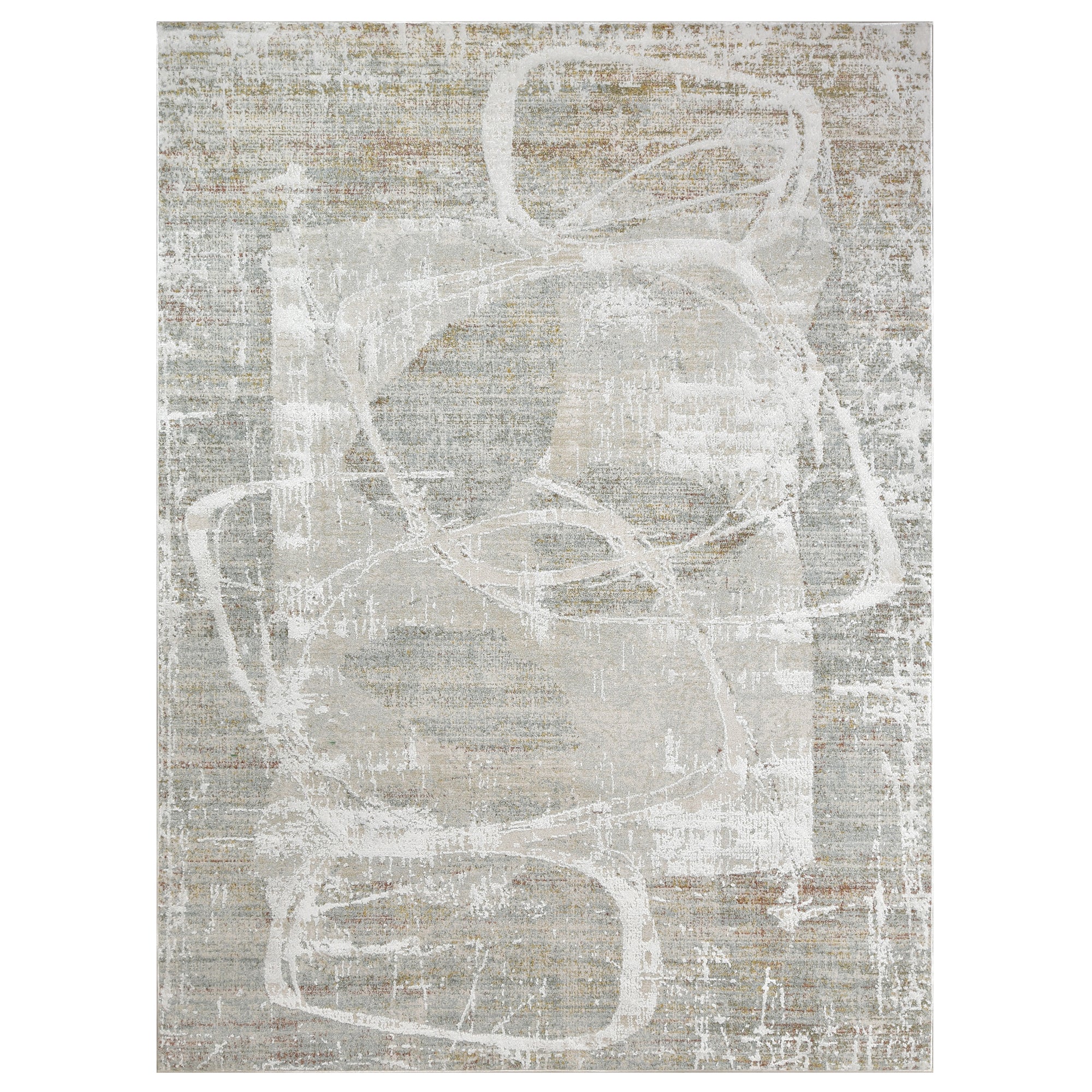 Plush Scribbled Pattern Rug - In White, Gray & Beige