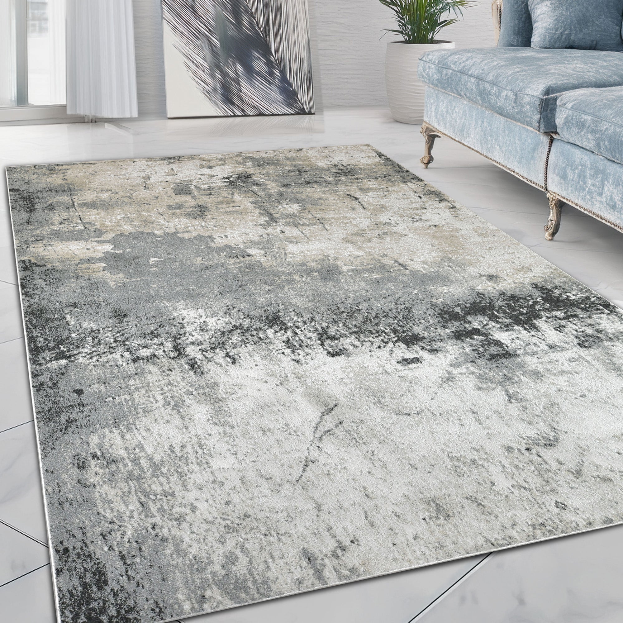 Soft plush rug with gray tones and cozy feel