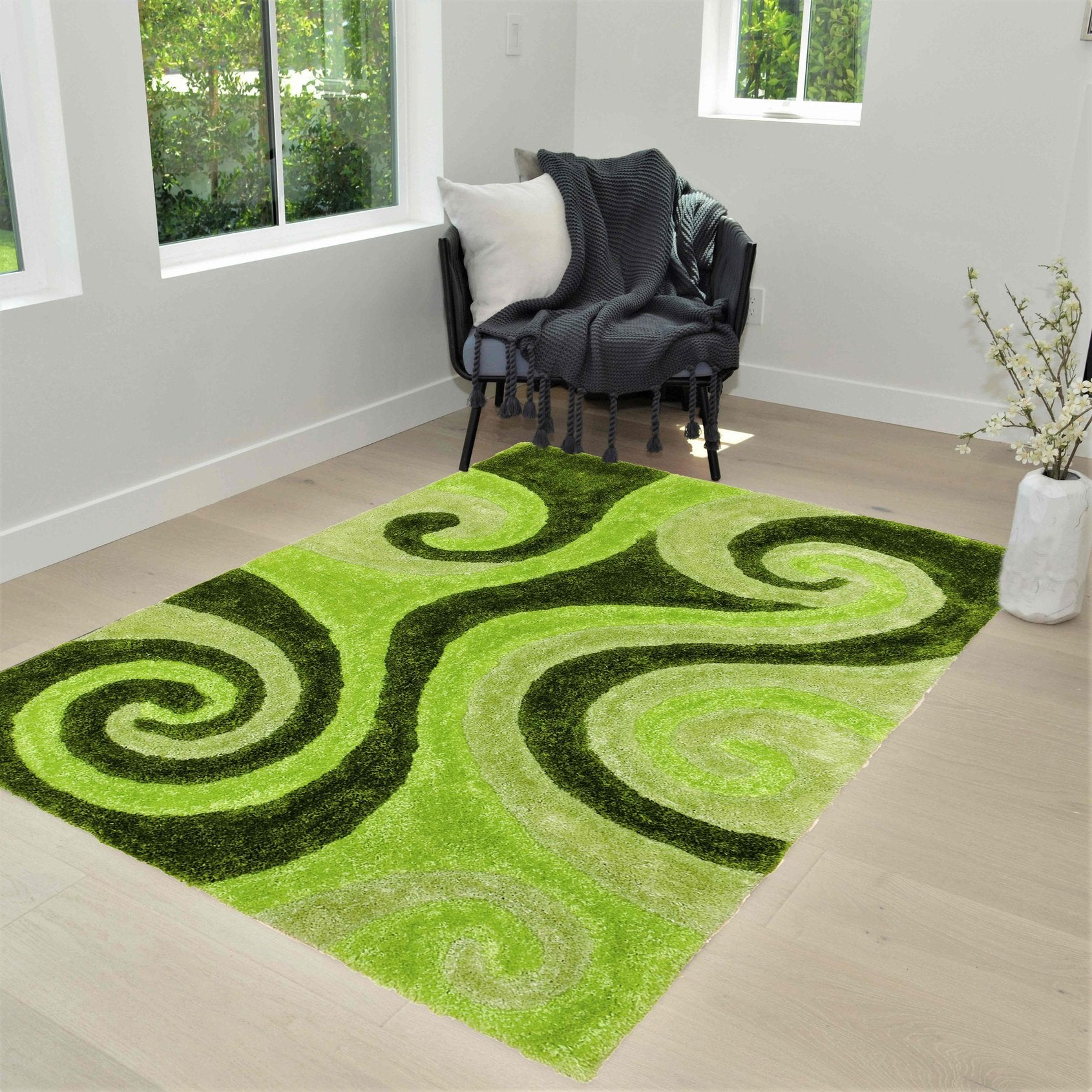 3-D Hand Carved Shaggy Rug - Soft Modern Colors
