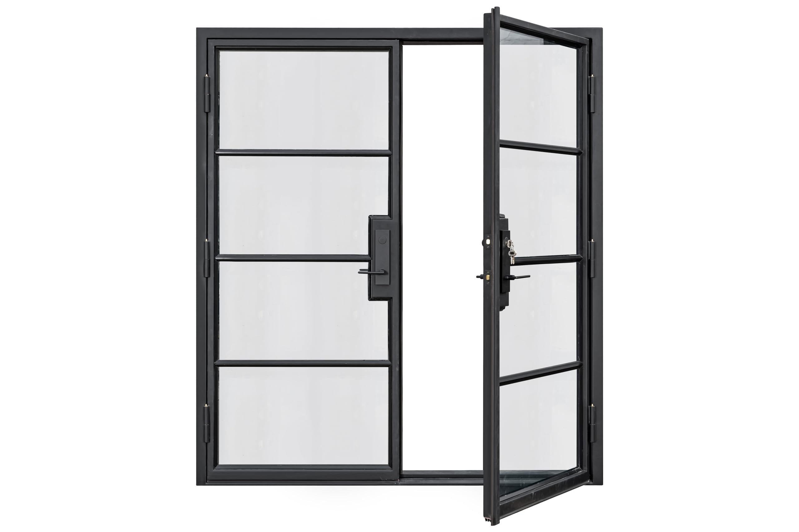HR Matte Black French Iron Steel Door with Handle and Locks, Right Outswing, Elegant Entrance Door for Home and Office 72 x 96