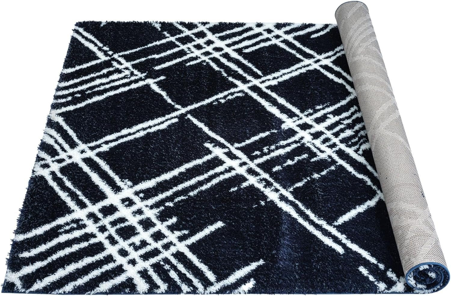 Modern Shaggy Rug - Luxurious Feel with Geometric Diamond Pattern