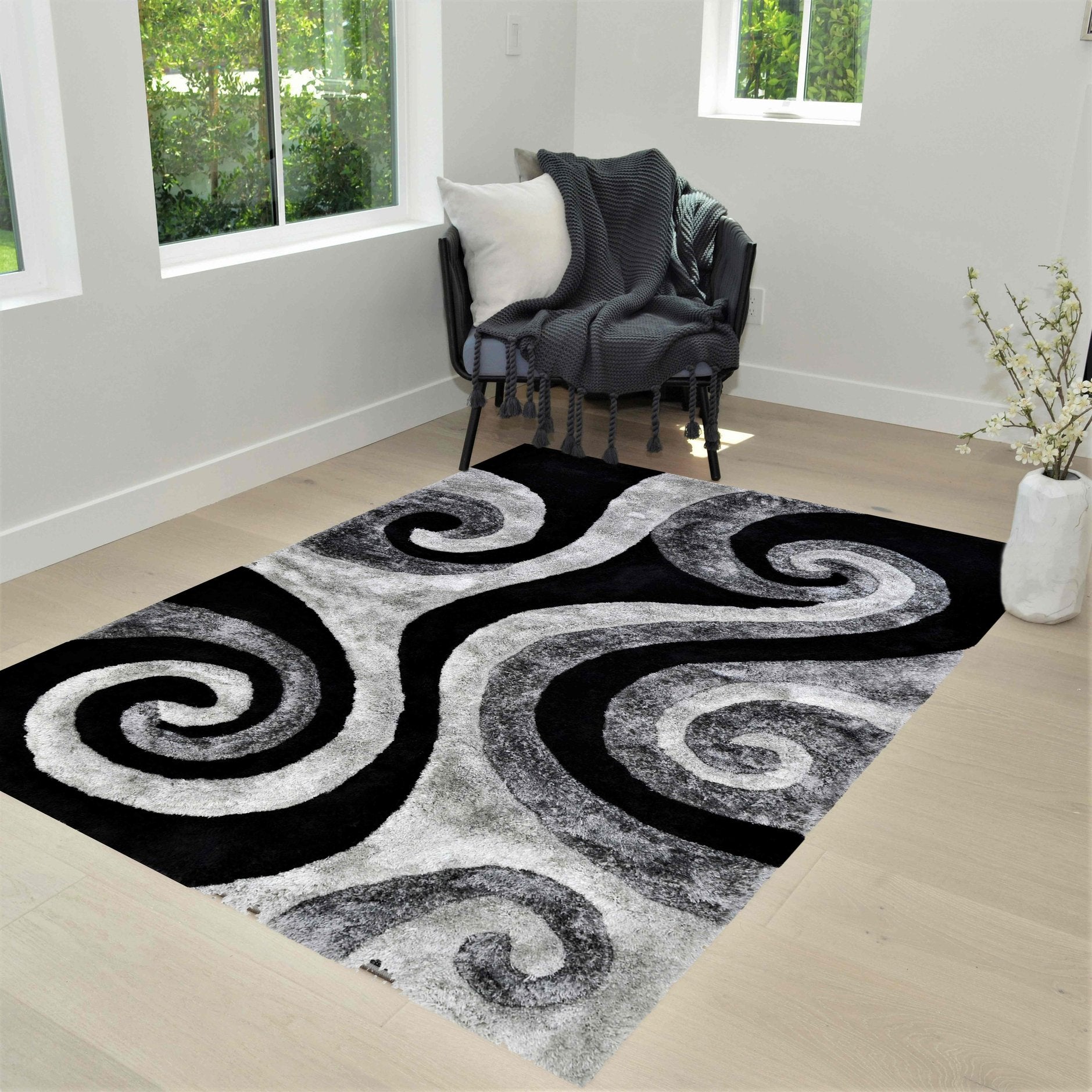 3-D Hand Carved Shaggy Rug - Soft Modern Colors