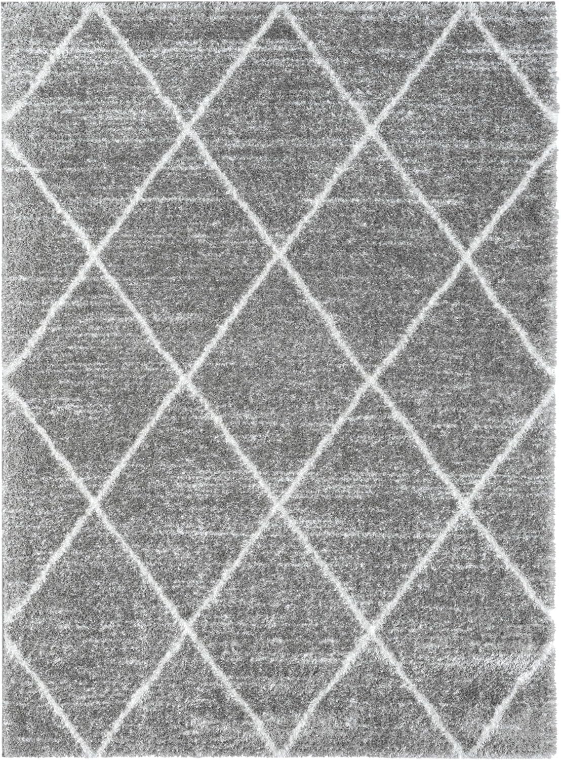 HR Luxurious Moroccan Diamond Shag Rug | Plush 1-Inch-High Pile Soft & Durable Area Rug #26222