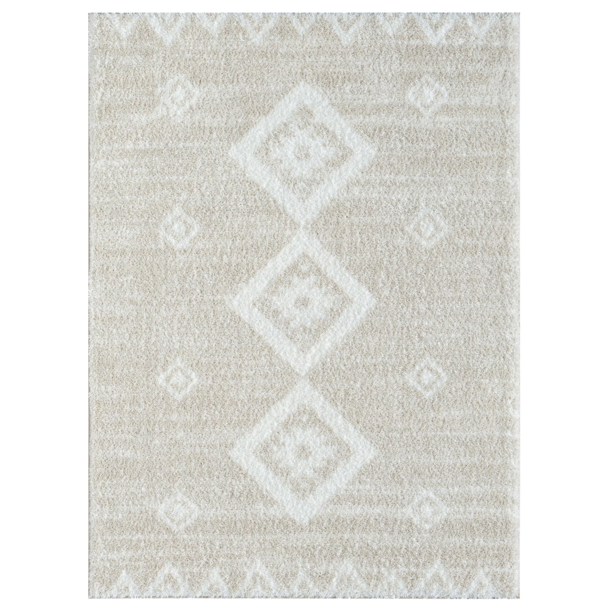 HR Ultra-Soft Shaggy Area Rug with Southwestern Diamond Pattern – Chocolate Brown and White, Plush 1-Inch Pile, Easy Clean, Quick Crease Recovery – Ideal for Living Room