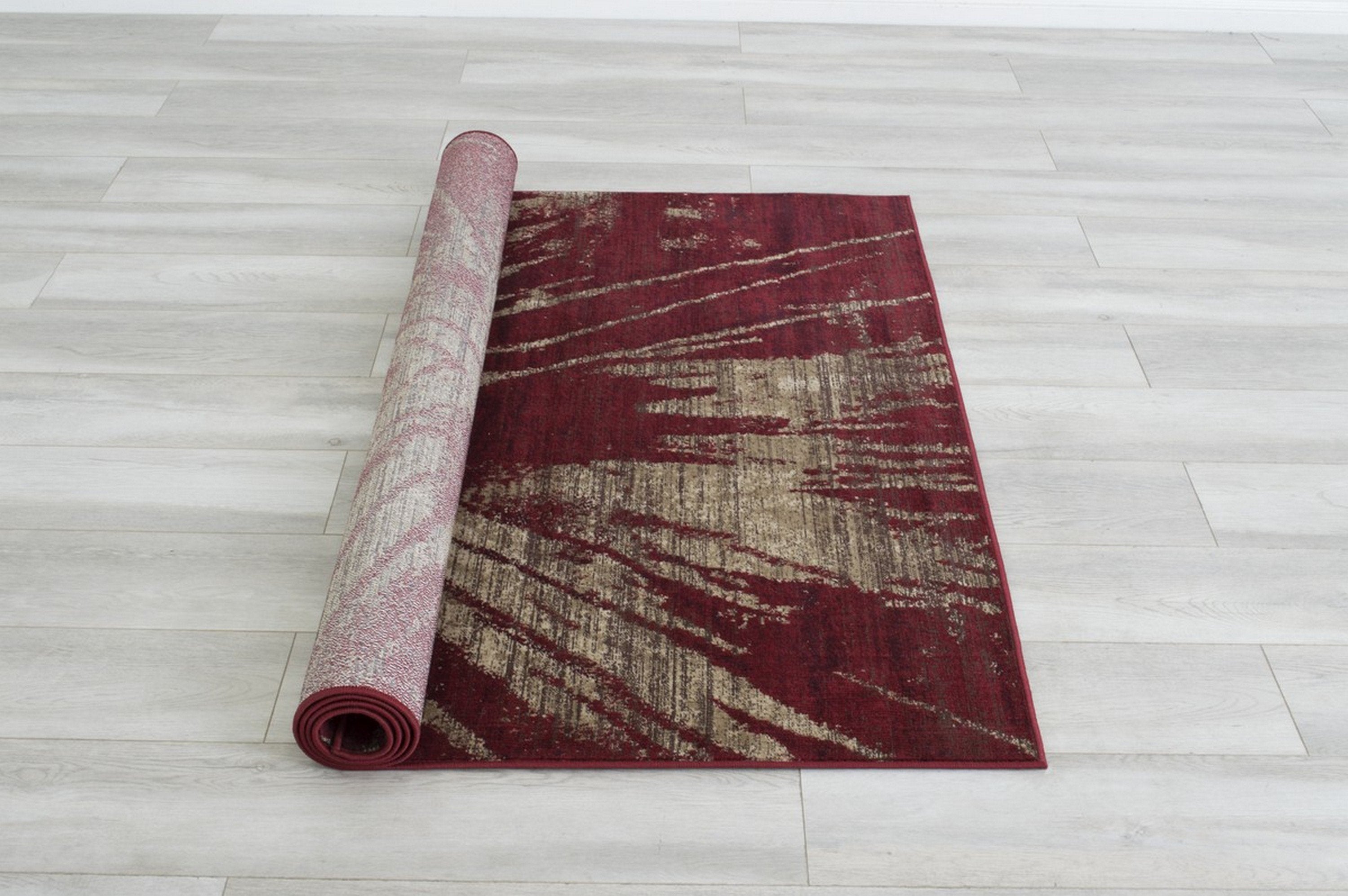 Abstract Splash Pattern Rug - Burgundy, Maroon, and Gold Design