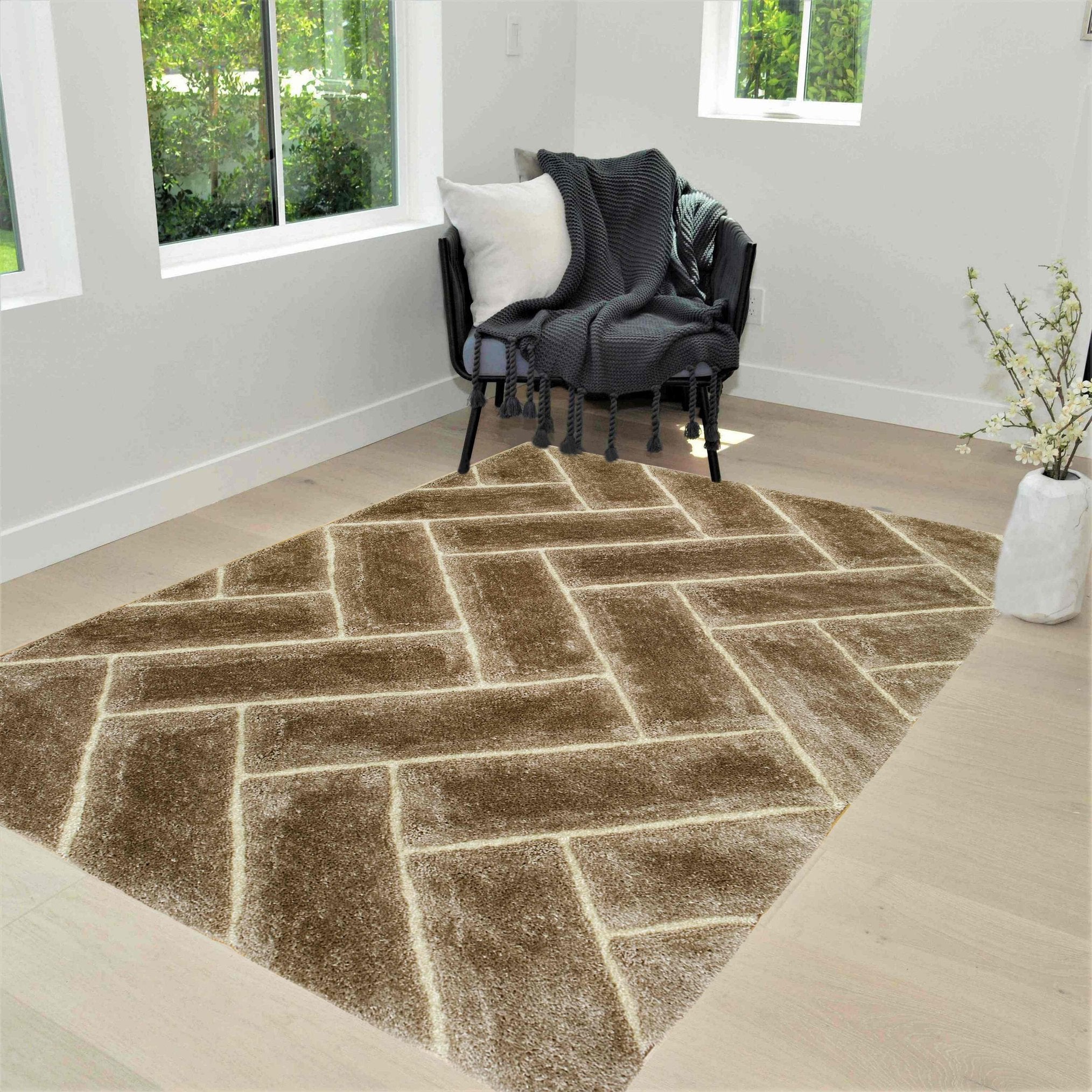 3-D Hand Carved Shaggy Rug - Soft Modern Colors