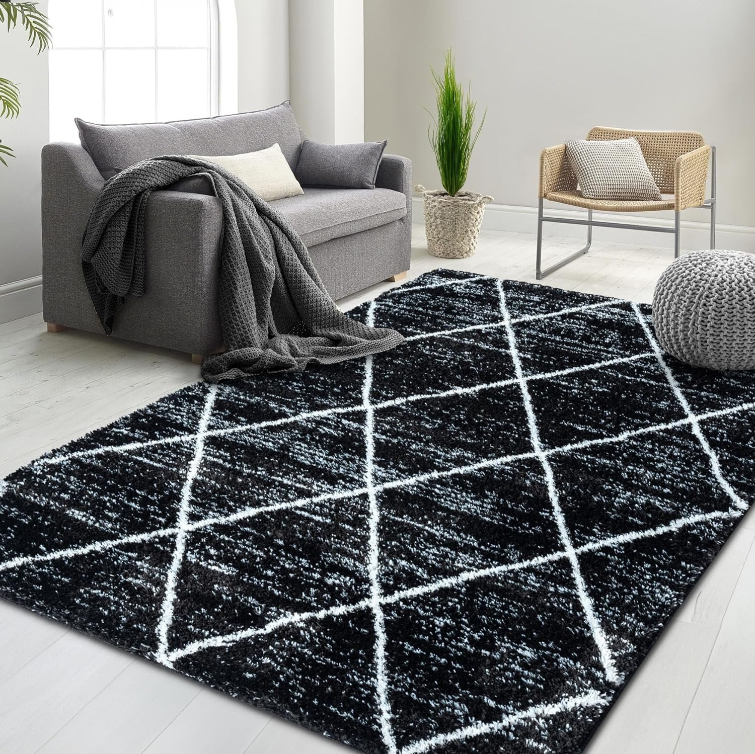 HR Luxurious Moroccan Diamond Shag Rug | Plush 1-Inch-High Pile Soft & Durable Area Rug #26222