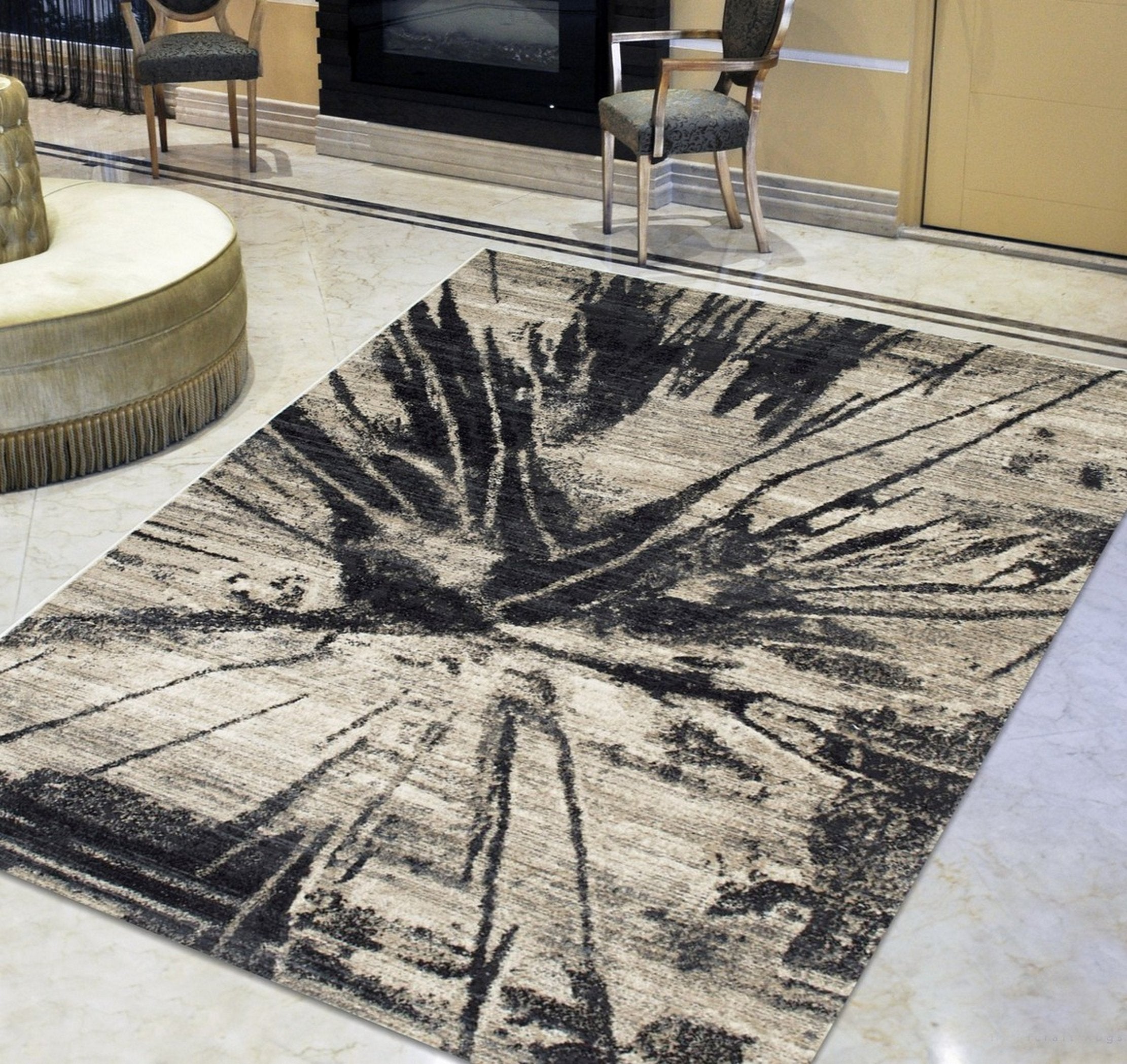 Abstract Splash Pattern Rug - Burgundy, Maroon, and Gold Design