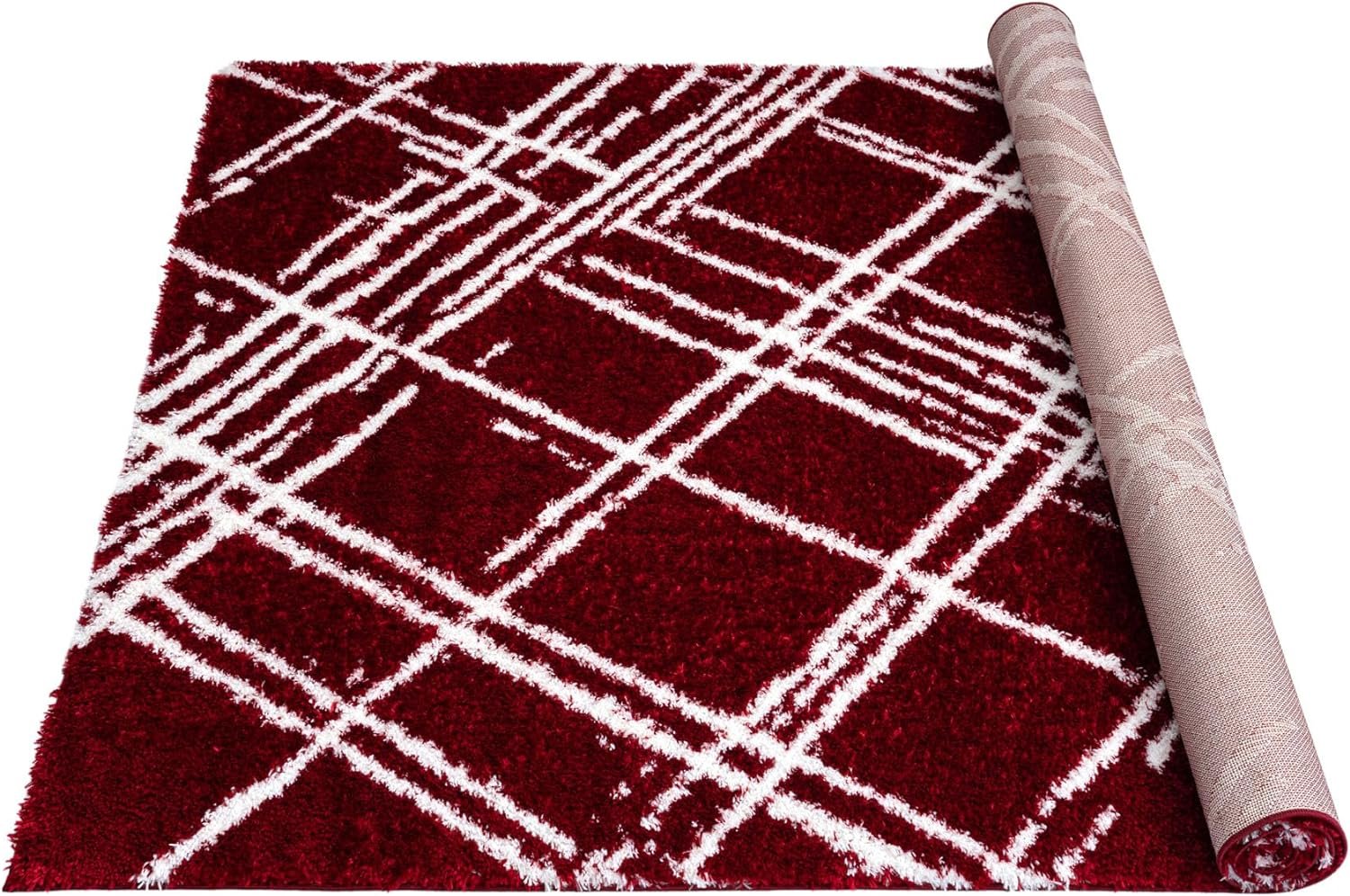 Modern Shaggy Rug - Luxurious Feel with Geometric Diamond Pattern