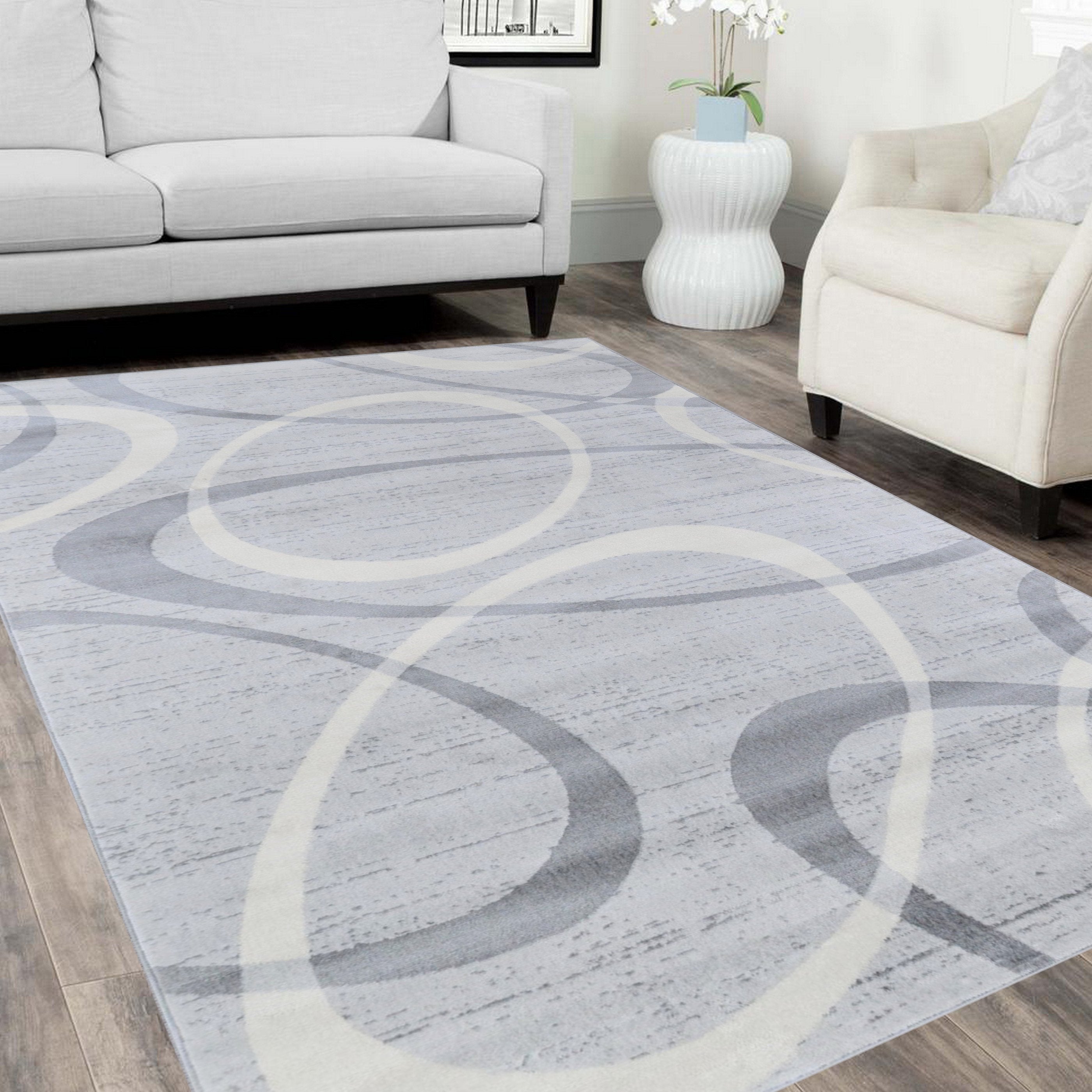 Modern Bohemian Oval Rug - Available in gray, red, beige, and blue.