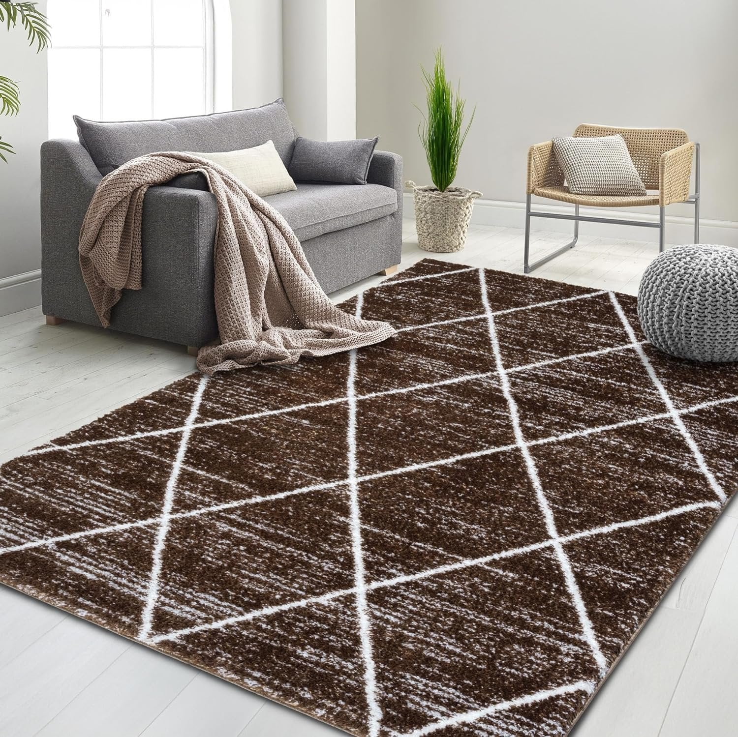 HR Luxurious Moroccan Diamond Shag Rug | Plush 1-Inch-High Pile Soft & Durable Area Rug #26222