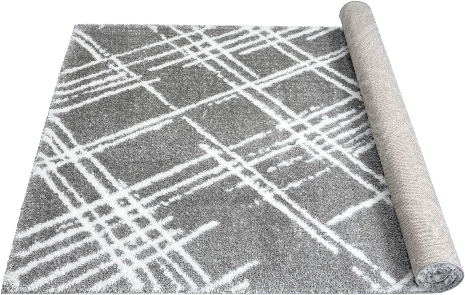 Modern Shaggy Rug - Luxurious Feel with Geometric Diamond Pattern