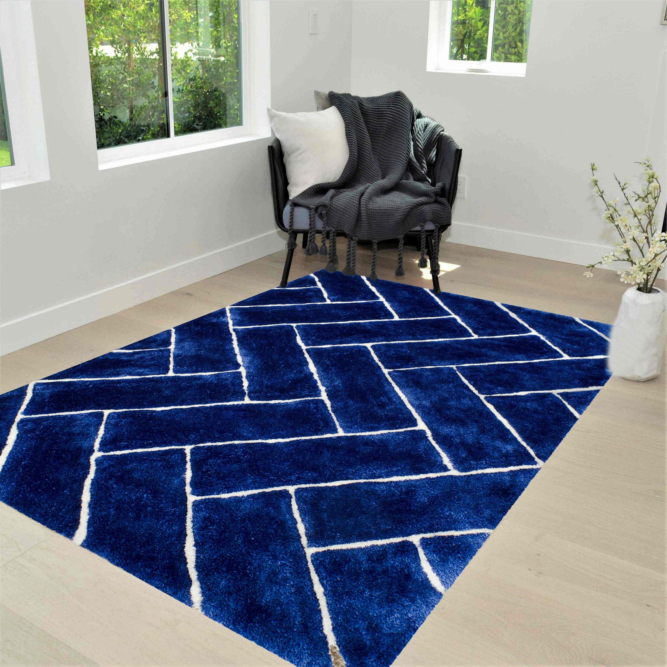 3-D Hand Carved Shaggy Rug - Soft Modern Colors