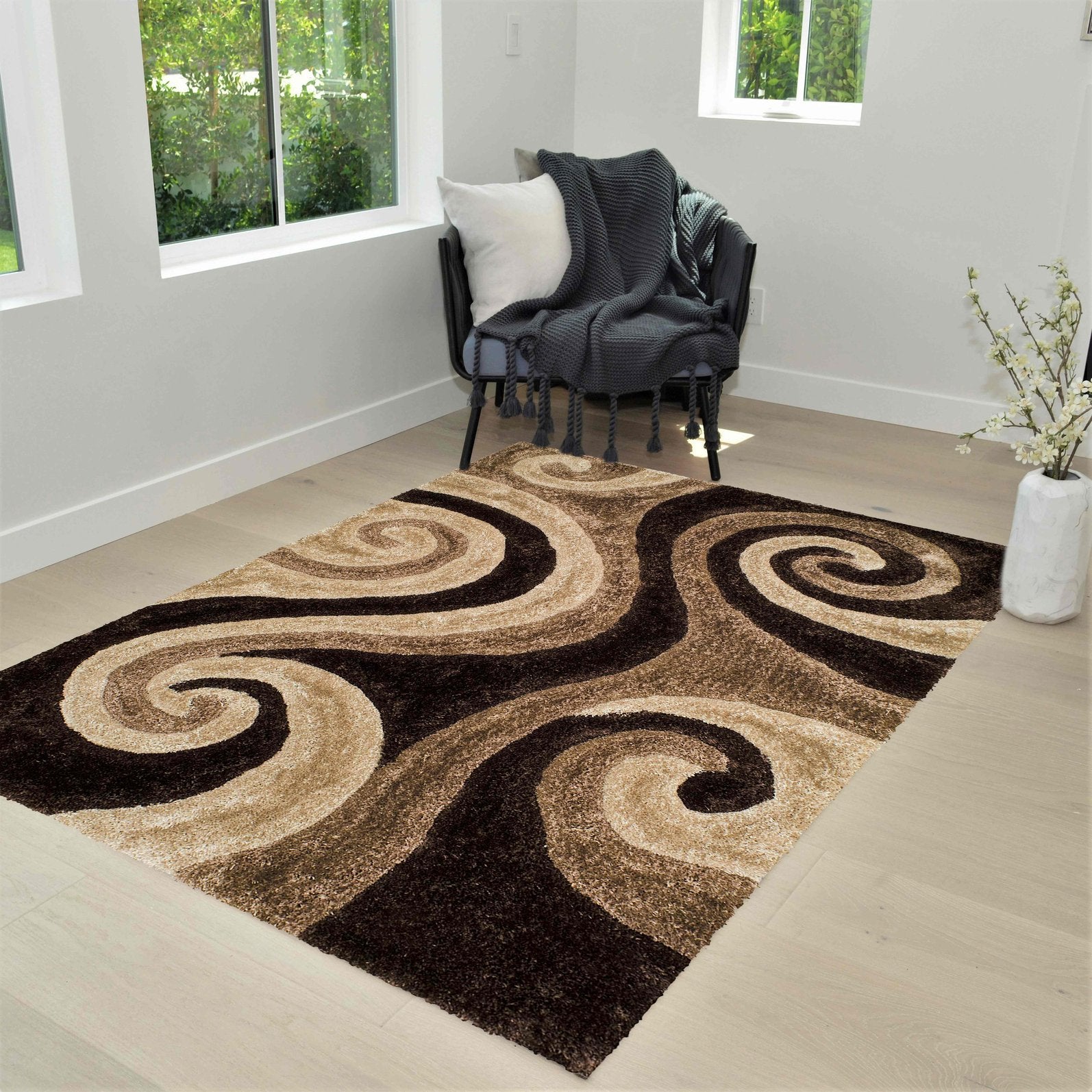 3-D Hand Carved Shaggy Rug - Soft Modern Colors