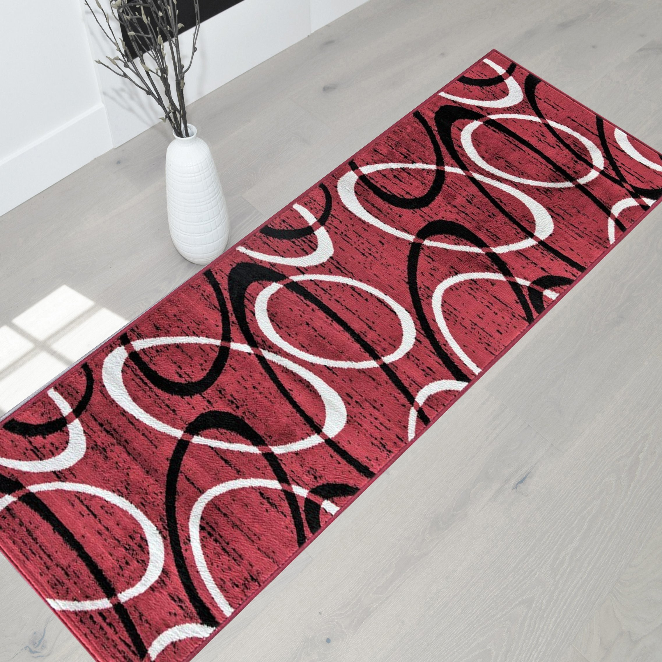 Modern Bohemian Oval Rug - Available in gray, red, beige, and blue.