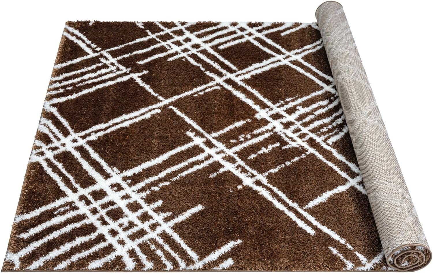 Modern Shaggy Rug - Luxurious Feel with Geometric Diamond Pattern