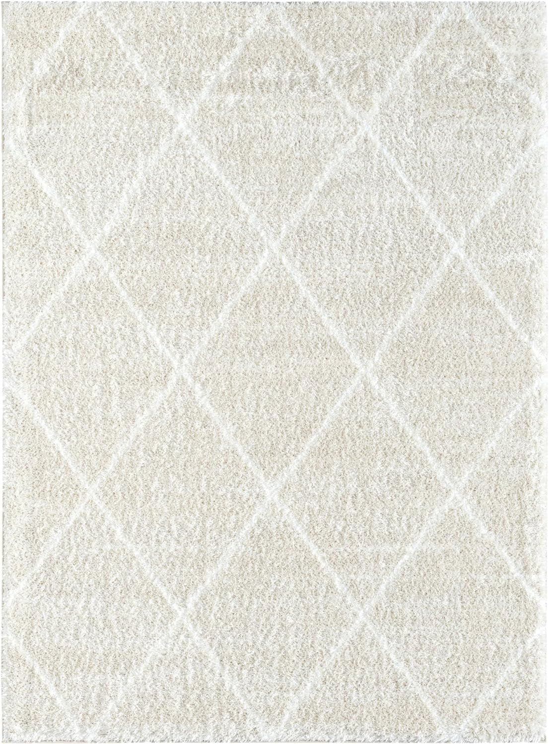 HR Luxurious Moroccan Diamond Shag Rug | Plush 1-Inch-High Pile Soft & Durable Area Rug #26222