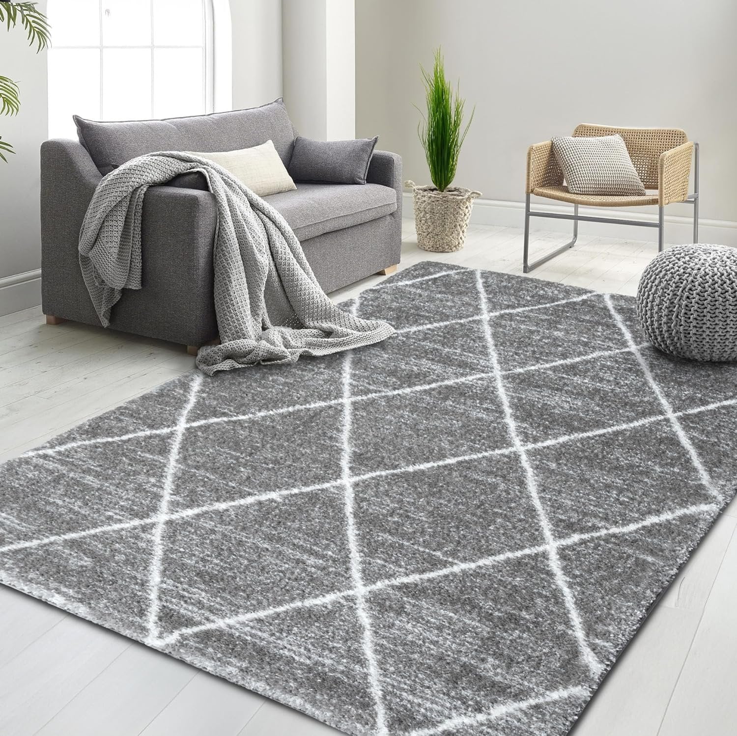 HR Luxurious Moroccan Diamond Shag Rug | Plush 1-Inch-High Pile Soft & Durable Area Rug #26222