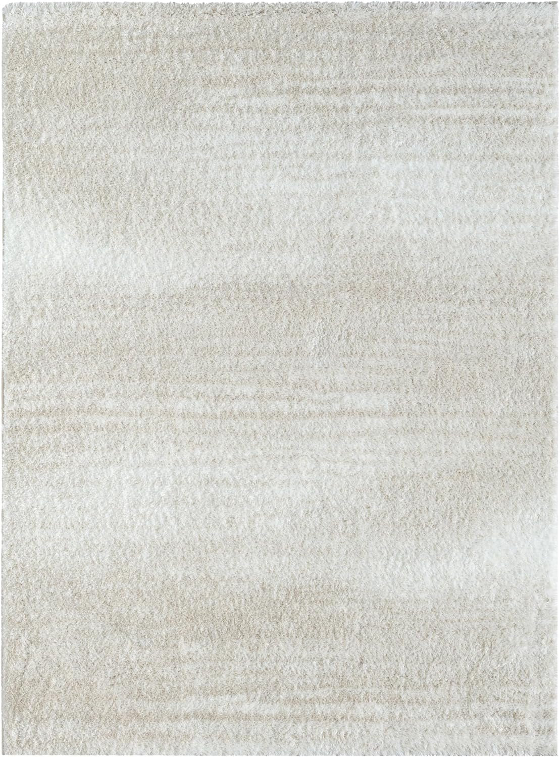 HR Luxurious Beige Shaggy Rug with Deep Pile - Soft Plush Texture, Abstract Pattern, Durable & Comfortable #26228