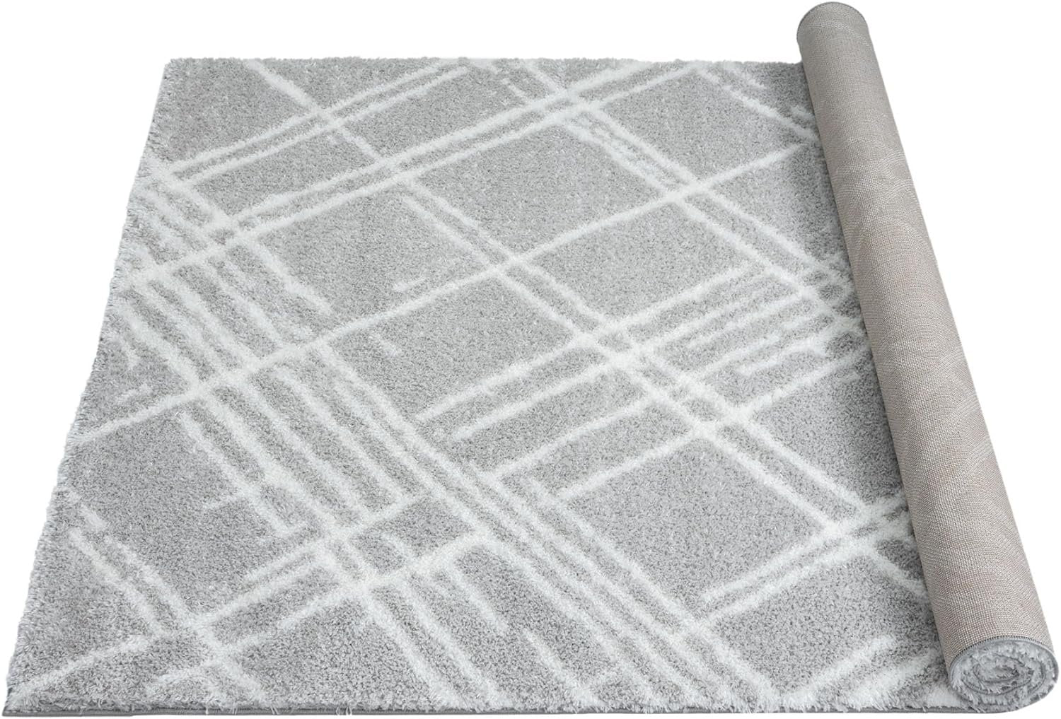 Modern Shaggy Rug - Luxurious Feel with Geometric Diamond Pattern