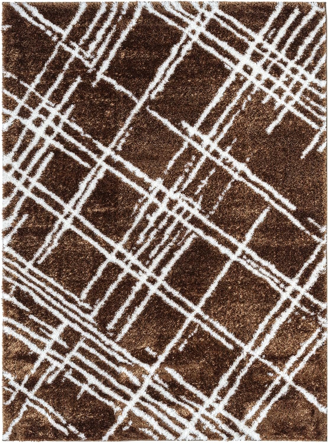 Modern Shaggy Rug - Luxurious Feel with Geometric Diamond Pattern