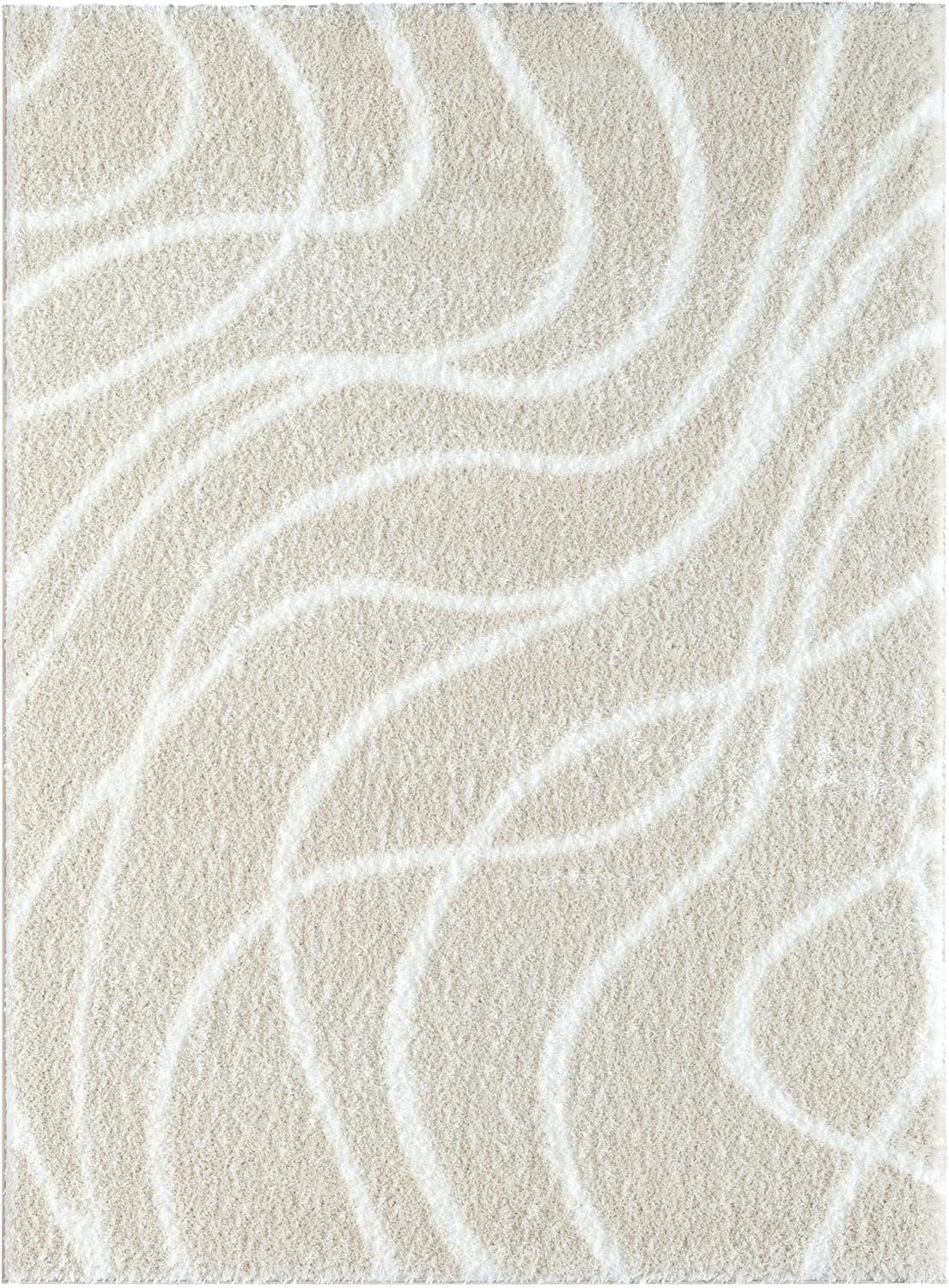 HR Plush Wave-Patterned Shag Rug 1-Inch Thick Soft High Pile, Stain-Resistant Carpet for Living Room #26223