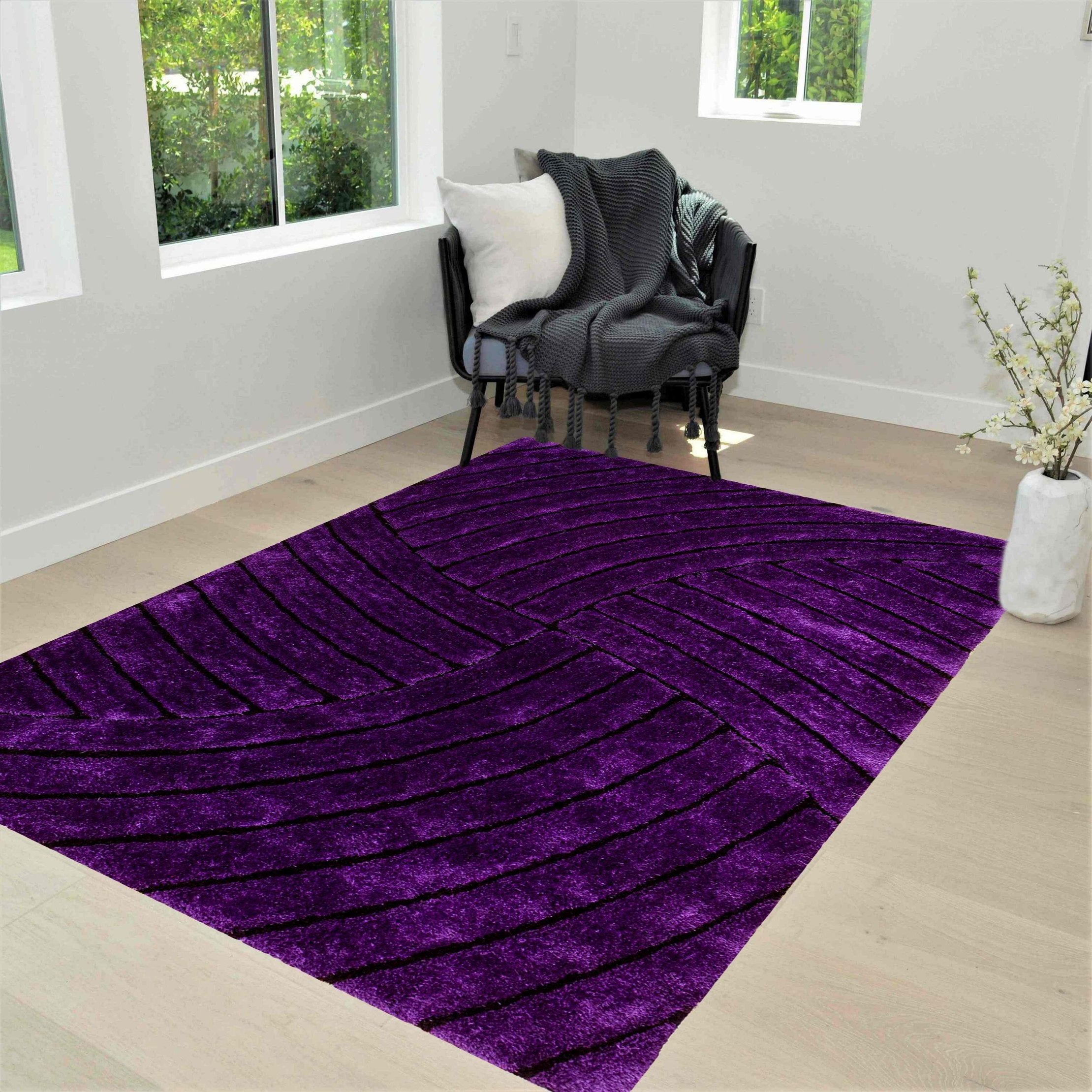 3-D Hand Carved Shaggy Rug - Soft Modern Colors