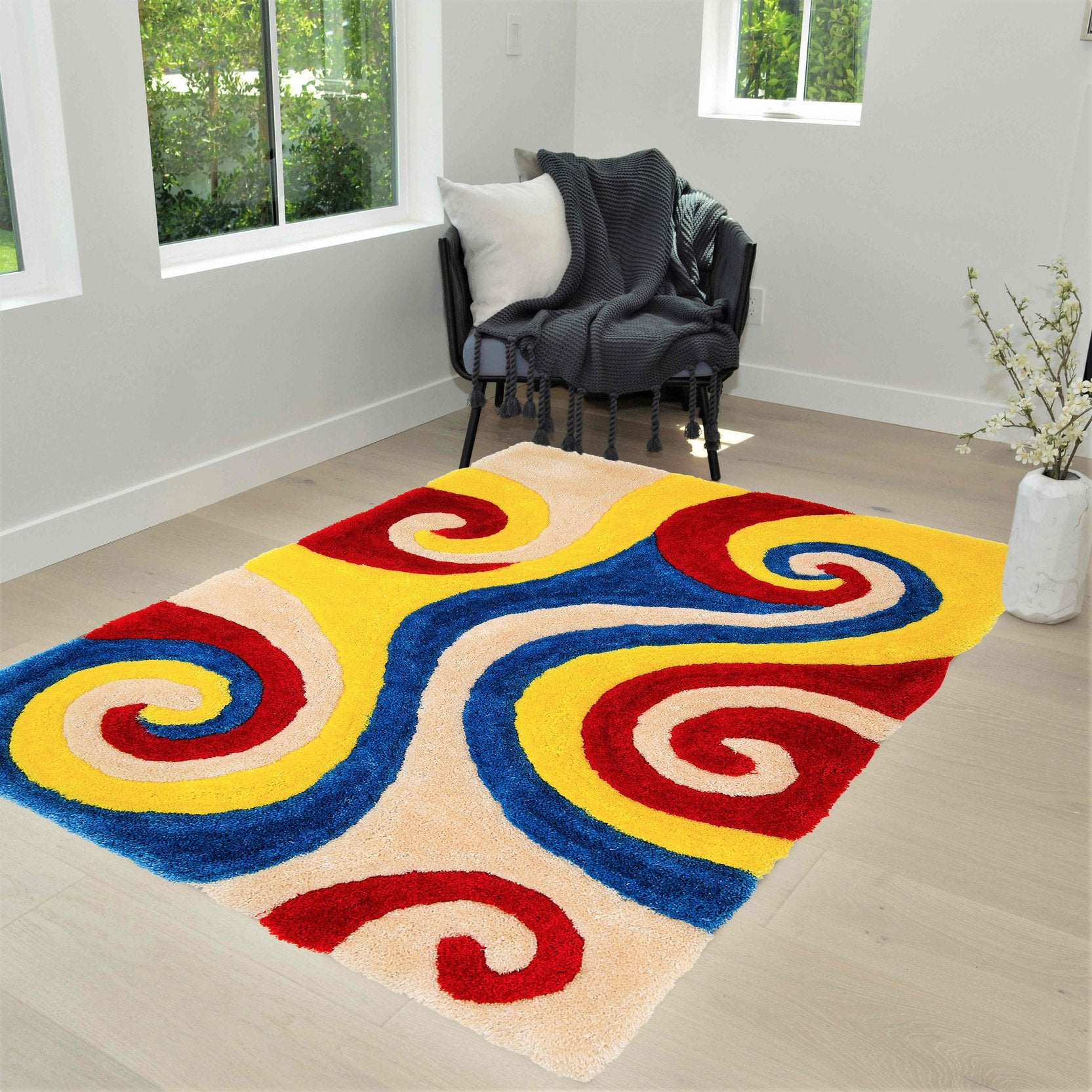 3-D Hand Carved Shaggy Rug - Soft Modern Colors