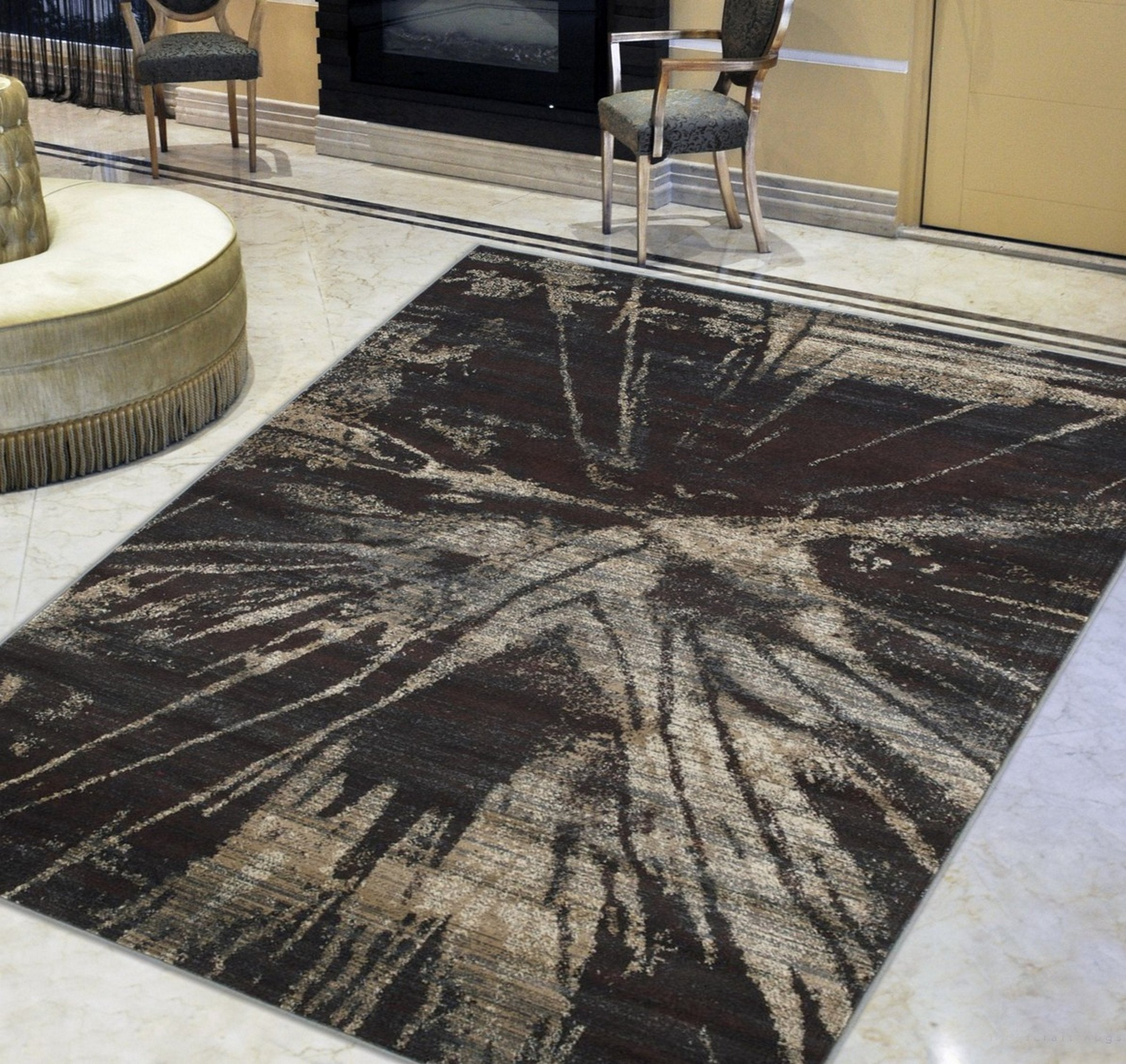 Abstract Splash Pattern Rug - Burgundy, Maroon, and Gold Design