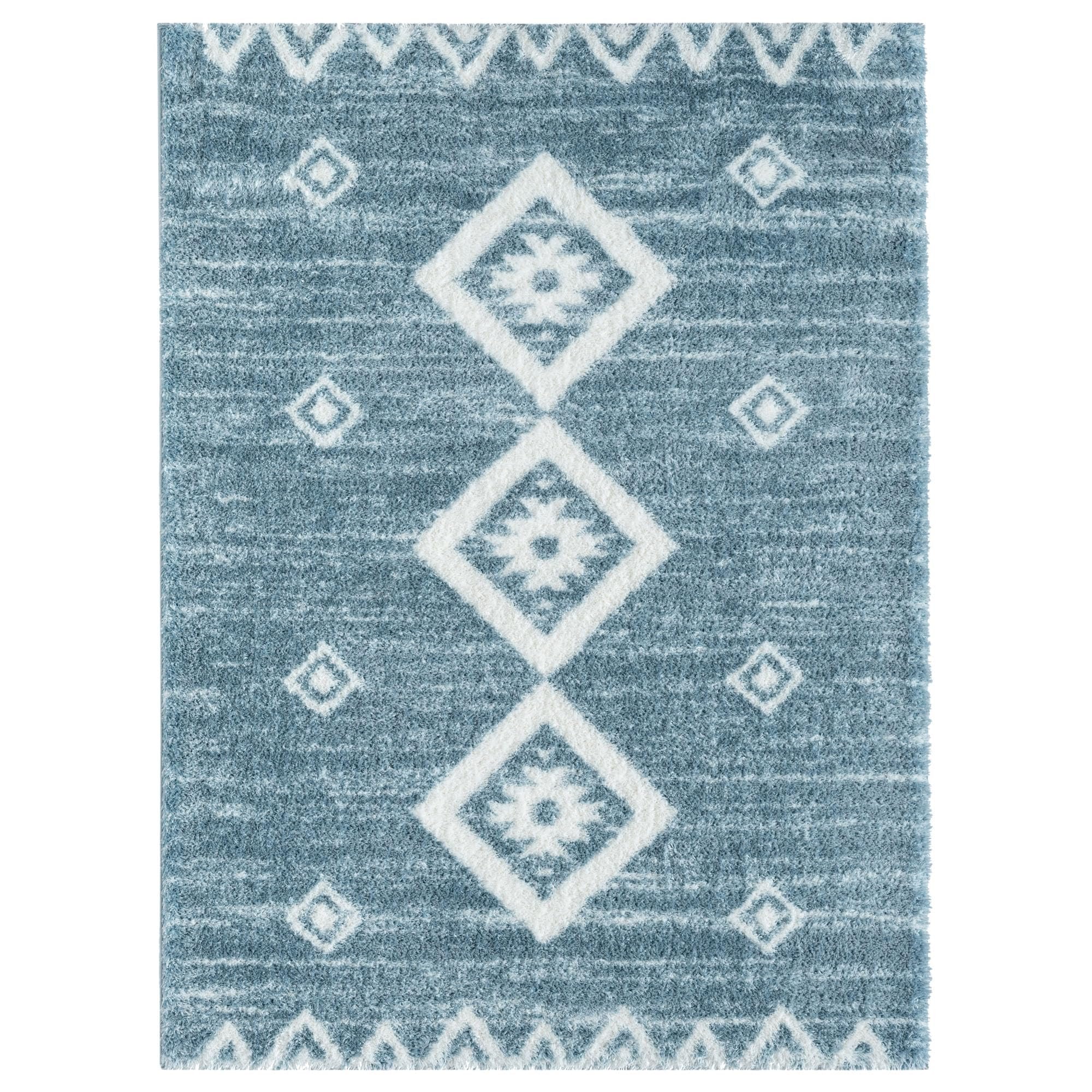 HR Ultra-Soft Shaggy Area Rug with Southwestern Diamond Pattern – Chocolate Brown and White, Plush 1-Inch Pile, Easy Clean, Quick Crease Recovery – Ideal for Living Room