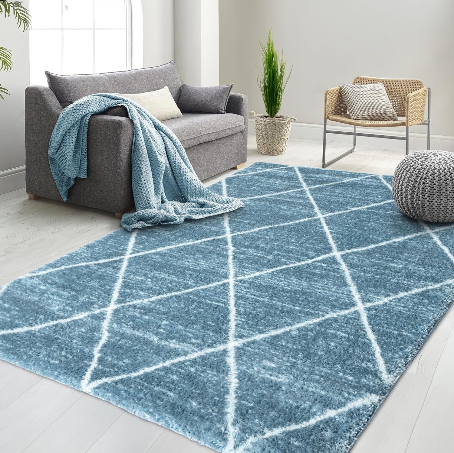HR Luxurious Moroccan Diamond Shag Rug | Plush 1-Inch-High Pile Soft & Durable Area Rug #26222