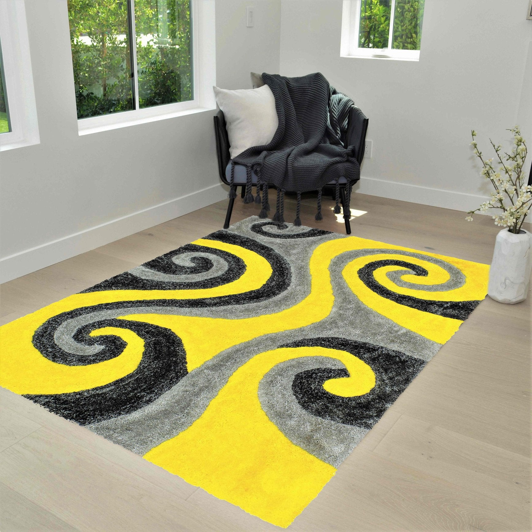 3-D Hand Carved Shaggy Rug - Soft Modern Colors