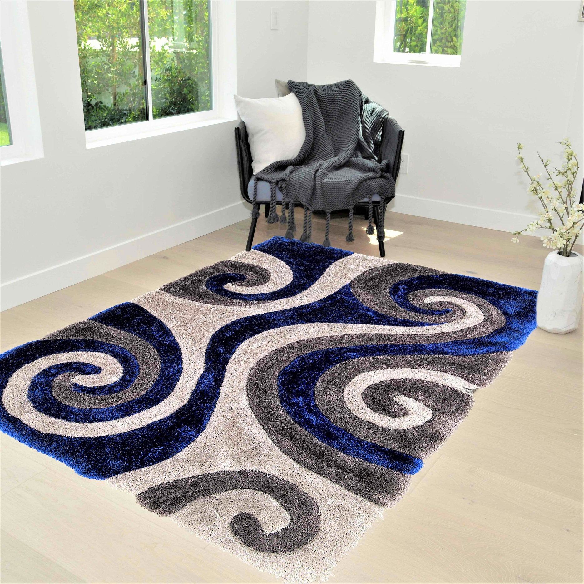 3-D Hand Carved Shaggy Rug - Soft Modern Colors