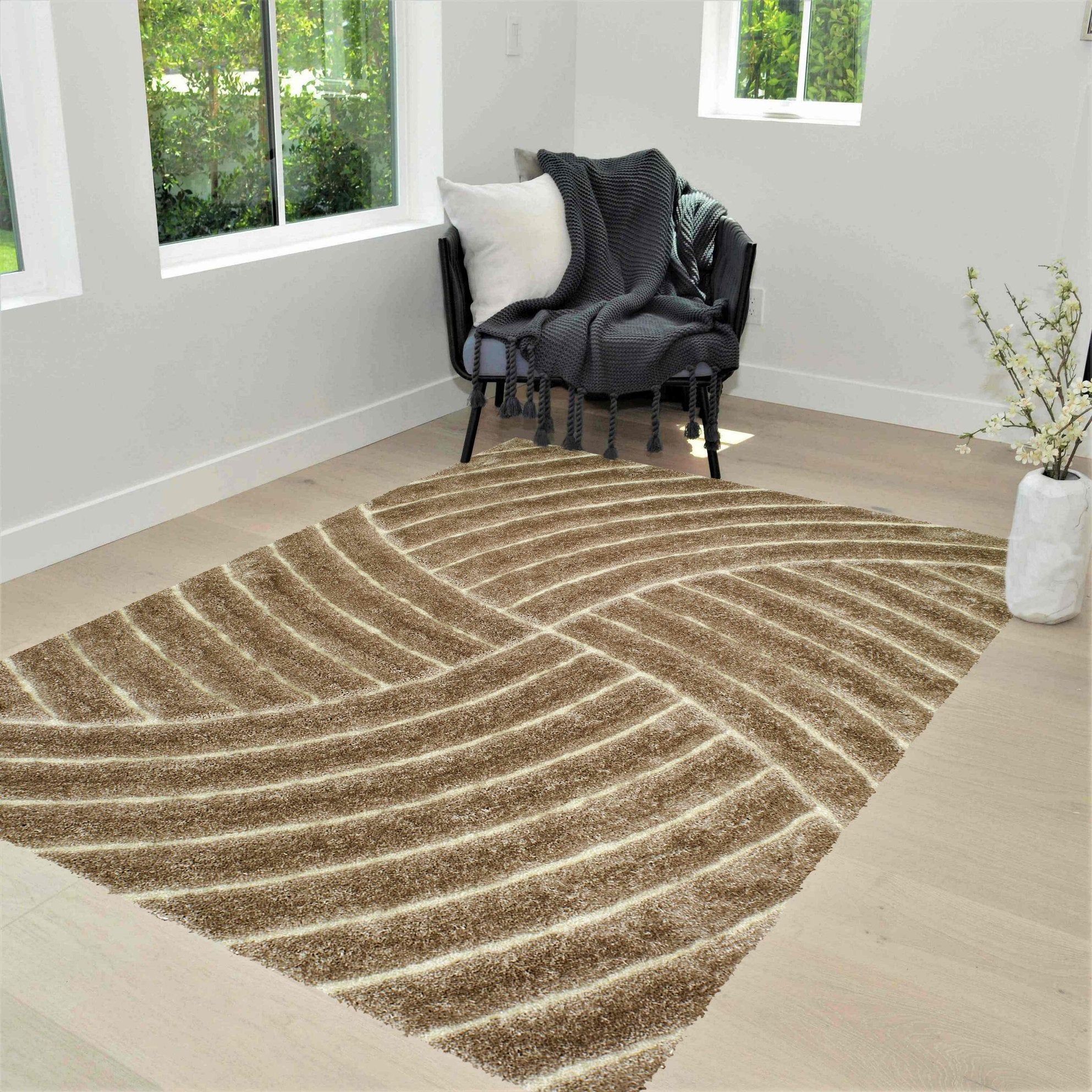 3-D Hand Carved Shaggy Rug - Soft Modern Colors