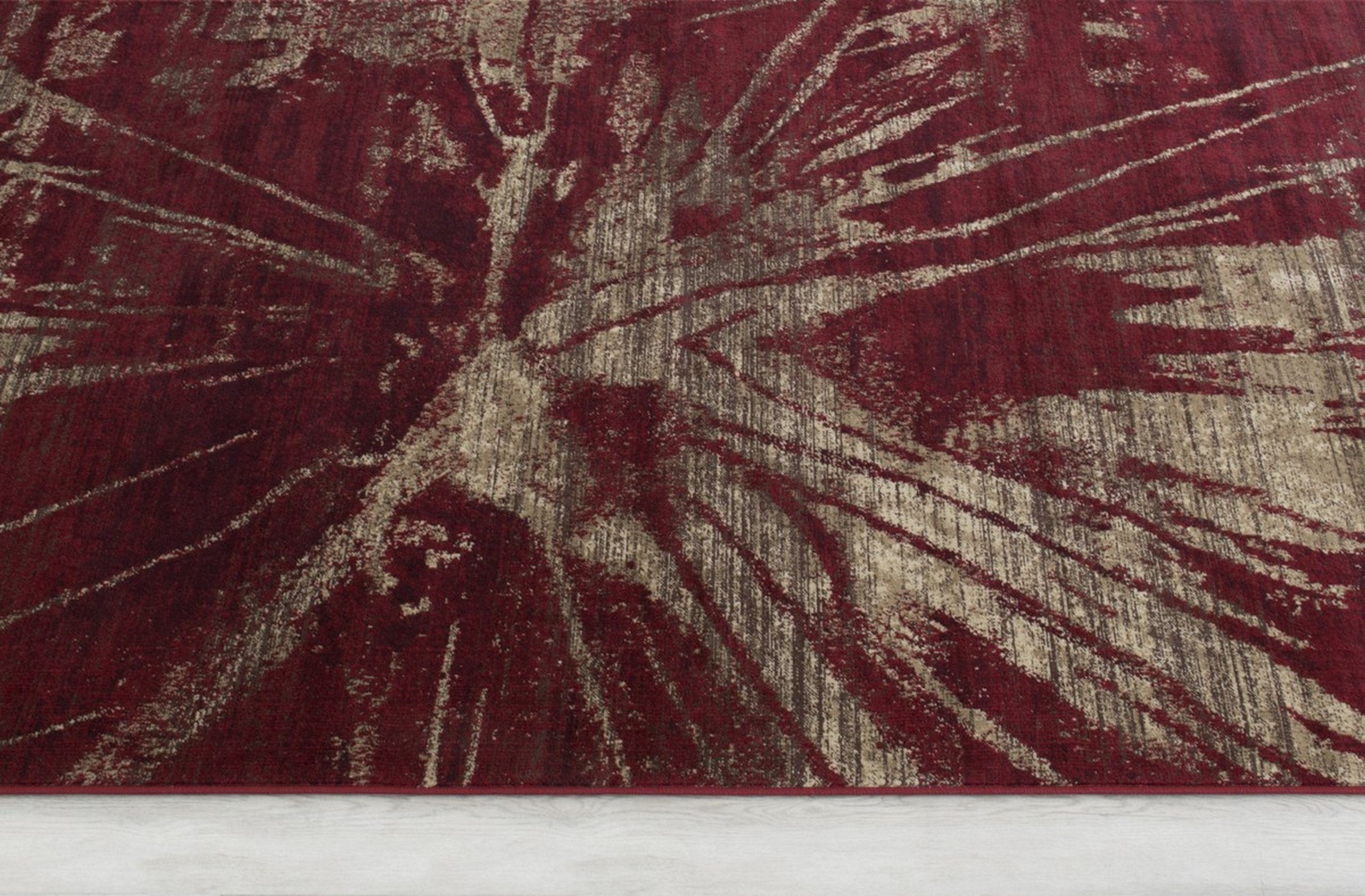 Abstract Splash Pattern Rug - Burgundy, Maroon, and Gold Design