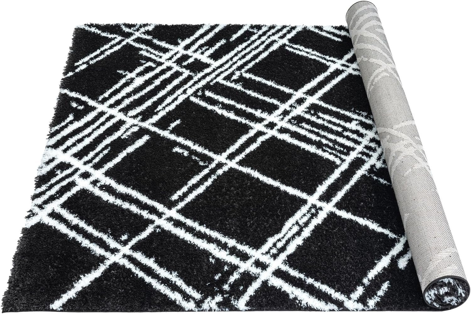 Modern Shaggy Rug - Luxurious Feel with Geometric Diamond Pattern