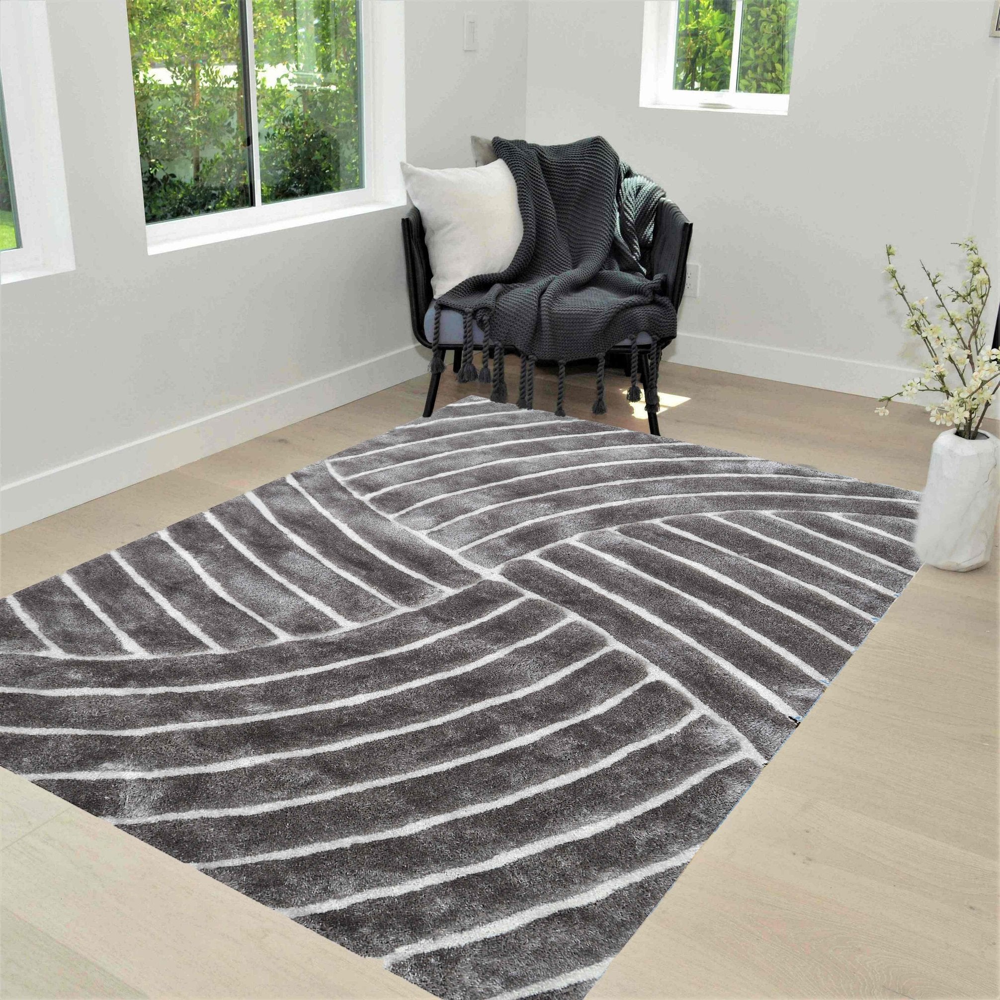 3-D Hand Carved Shaggy Rug - Soft Modern Colors