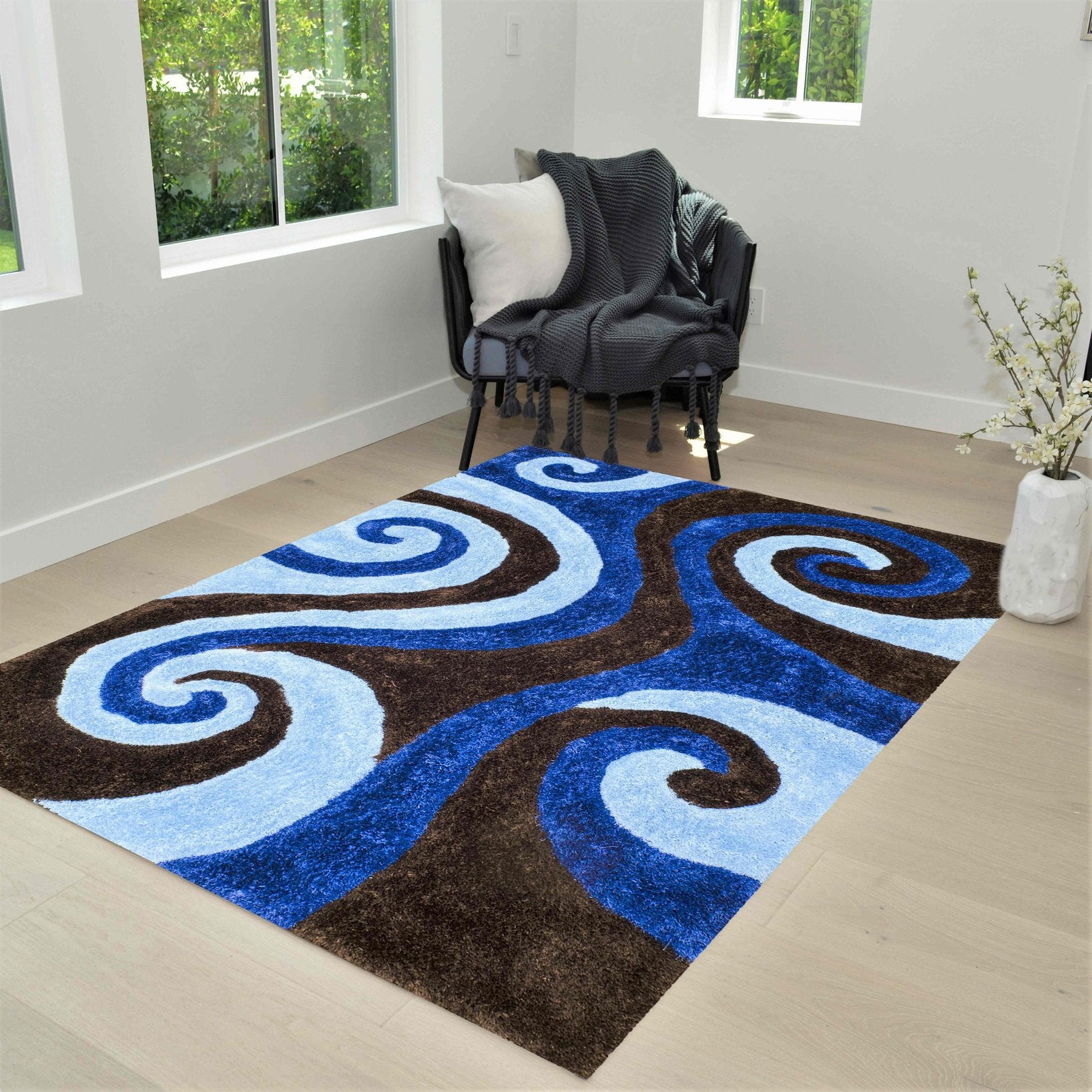 3-D Hand Carved Shaggy Rug - Soft Modern Colors