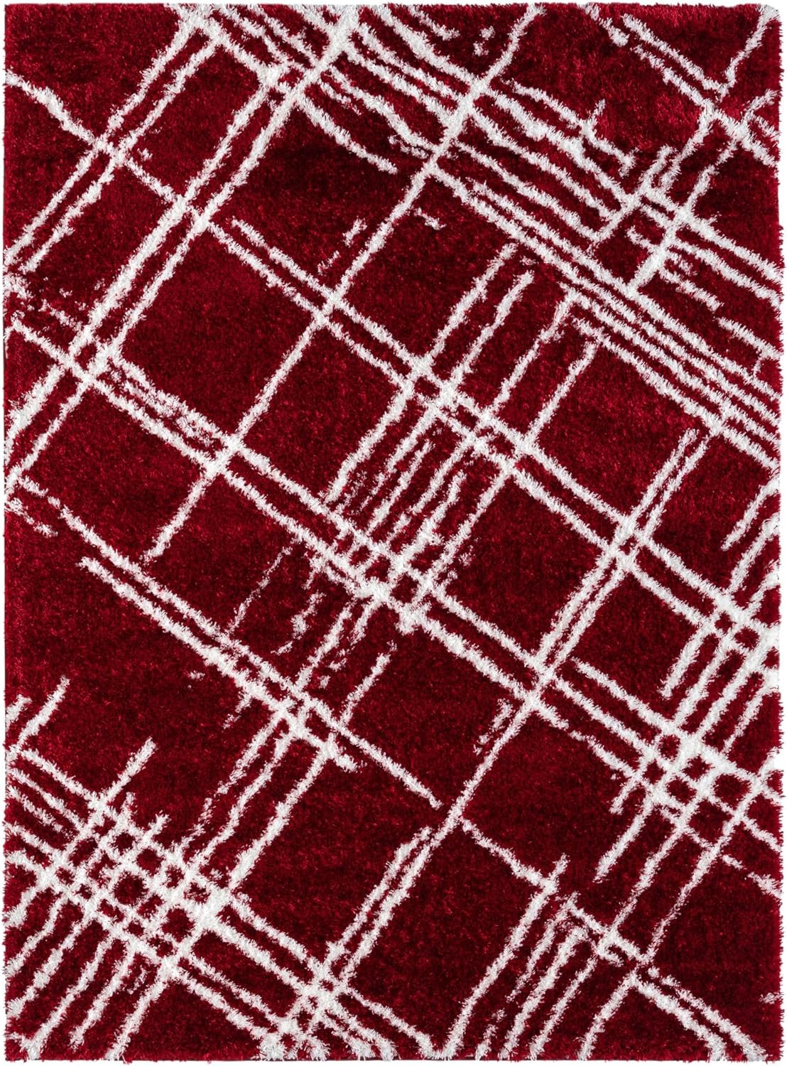 Modern Shaggy Rug - Luxurious Feel with Geometric Diamond Pattern