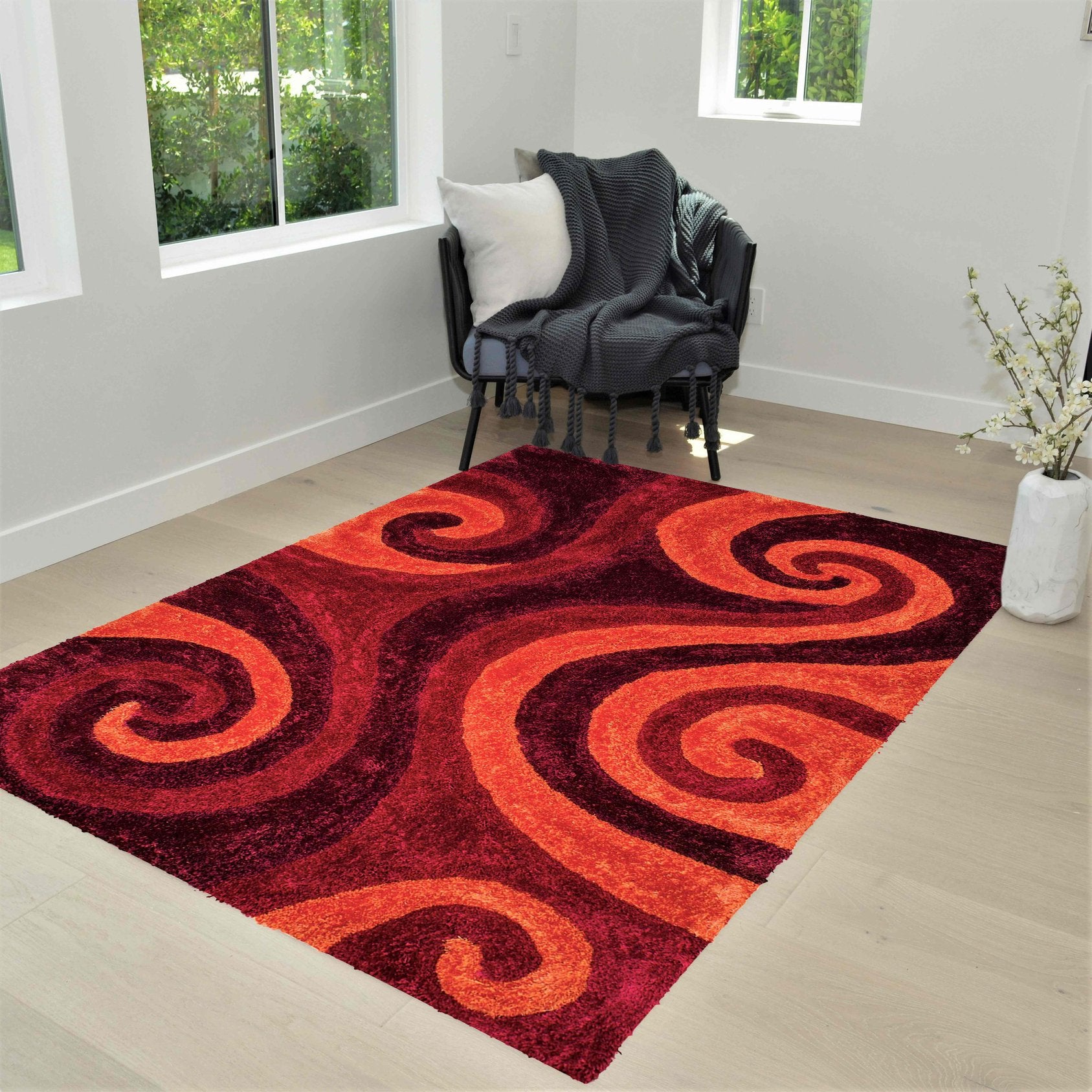 3-D Hand Carved Shaggy Rug - Soft Modern Colors