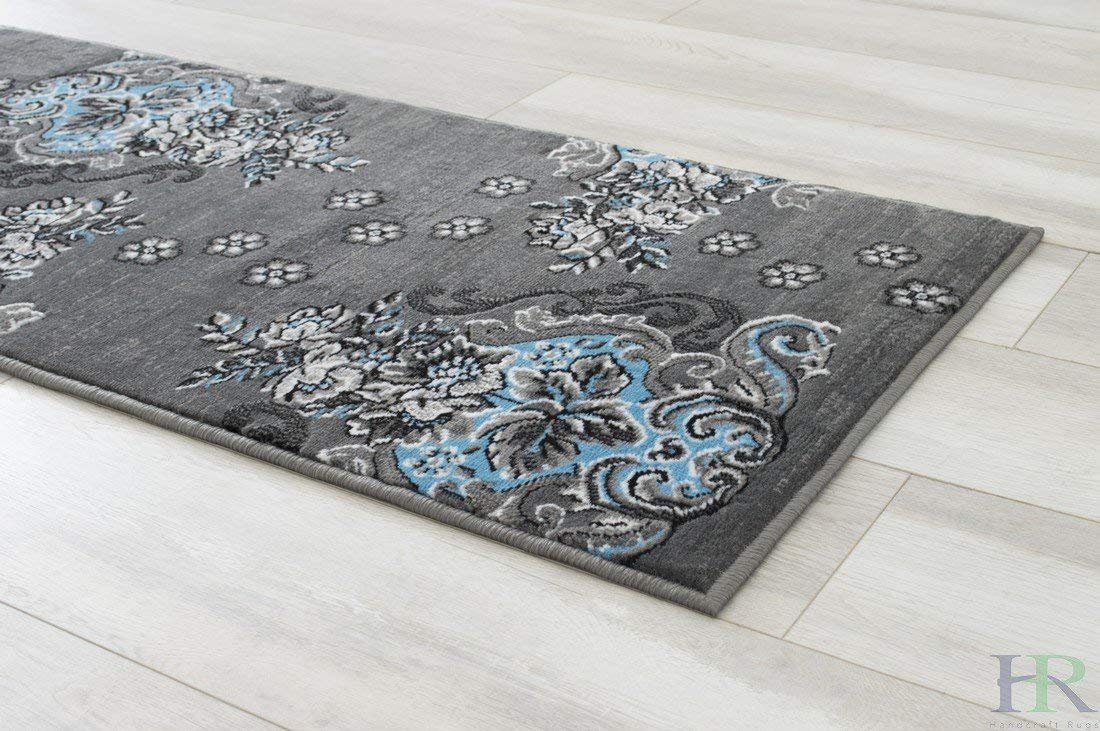 Blue/Grey/Silver/Black/Abstract Area Floral Pattern