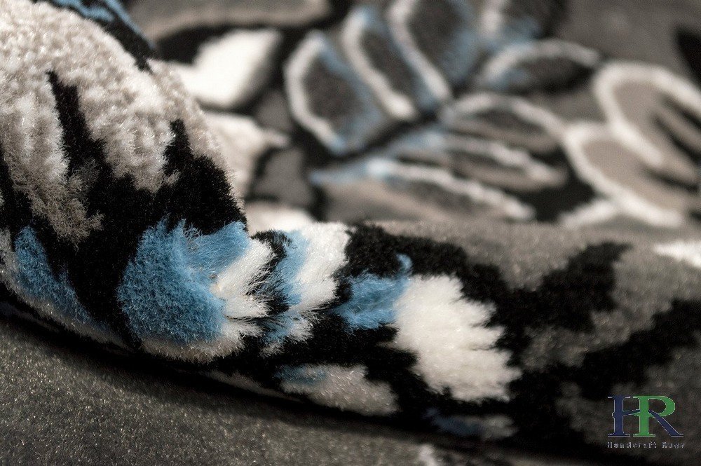 Blue/Grey/Silver/Black/Abstract Area Floral Pattern