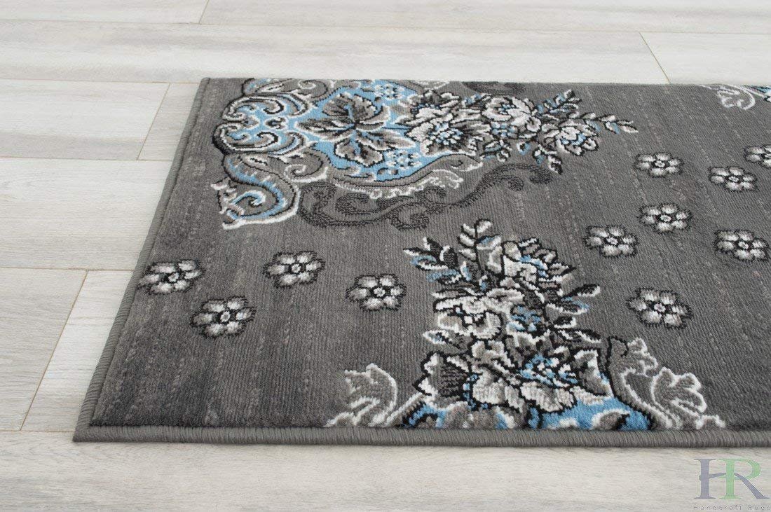 Blue/Grey/Silver/Black/Abstract Area Floral Pattern