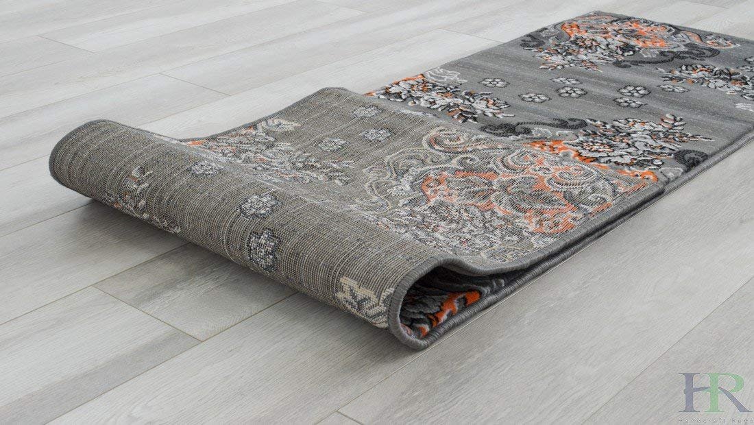 Orange/Grey/Silver/Black/Abstract Area Rug Floral Pattern