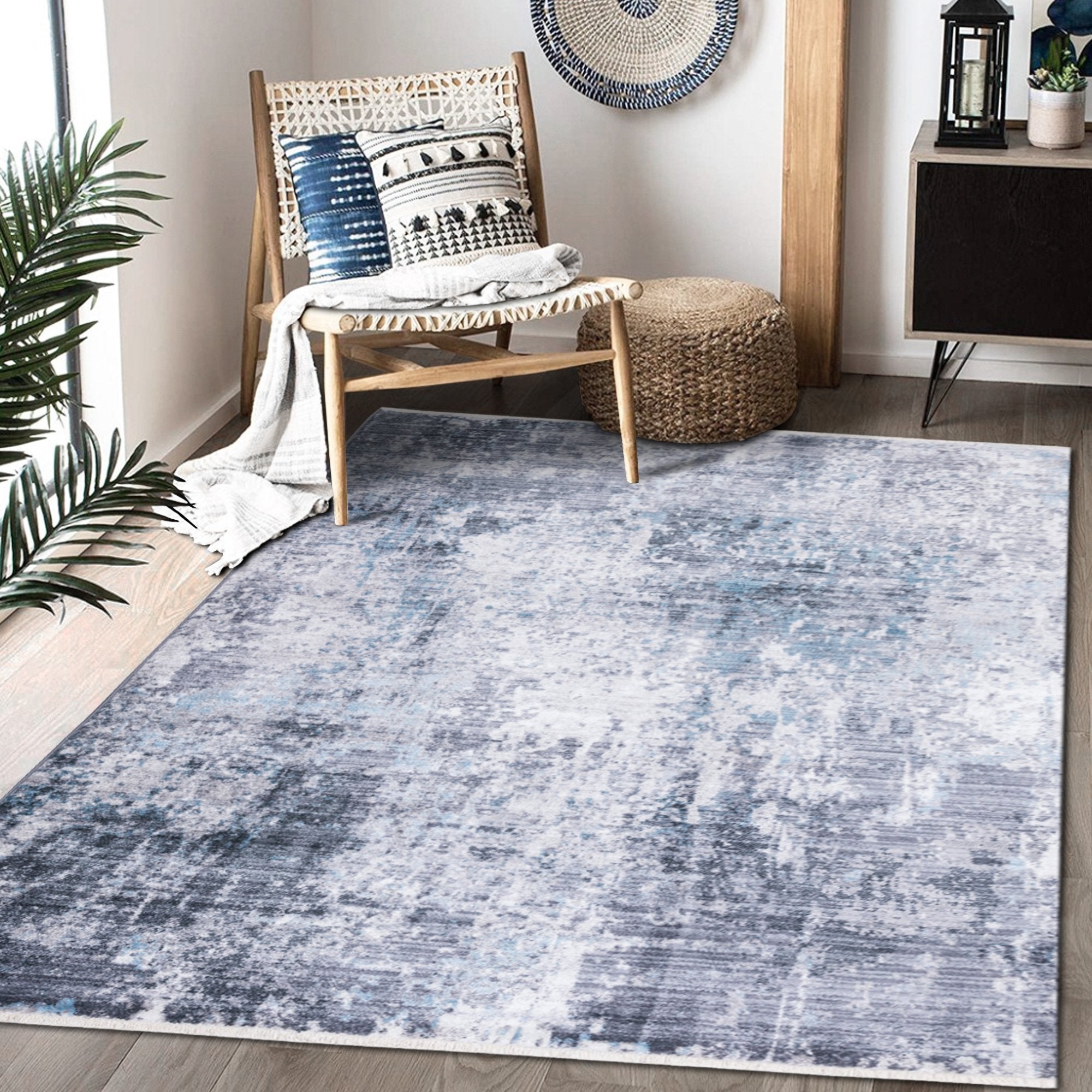 Abstract Distressed Area Rug Leno Weave Abrash Foldable #56