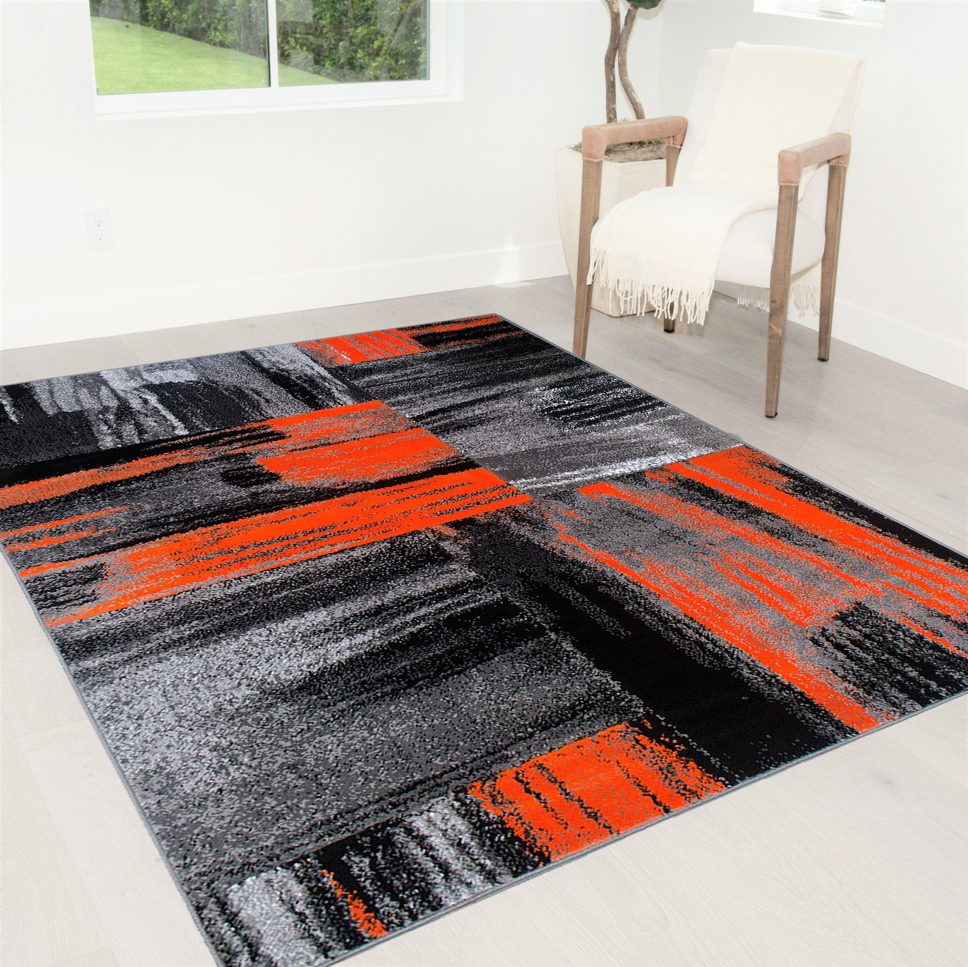 Modern Mixed Brush Color Pattern Area Rug – Various Sizes Available in Gray, Red, Beige, Blue, Lava, Orange, Electric Green, Yellow, Chocolate