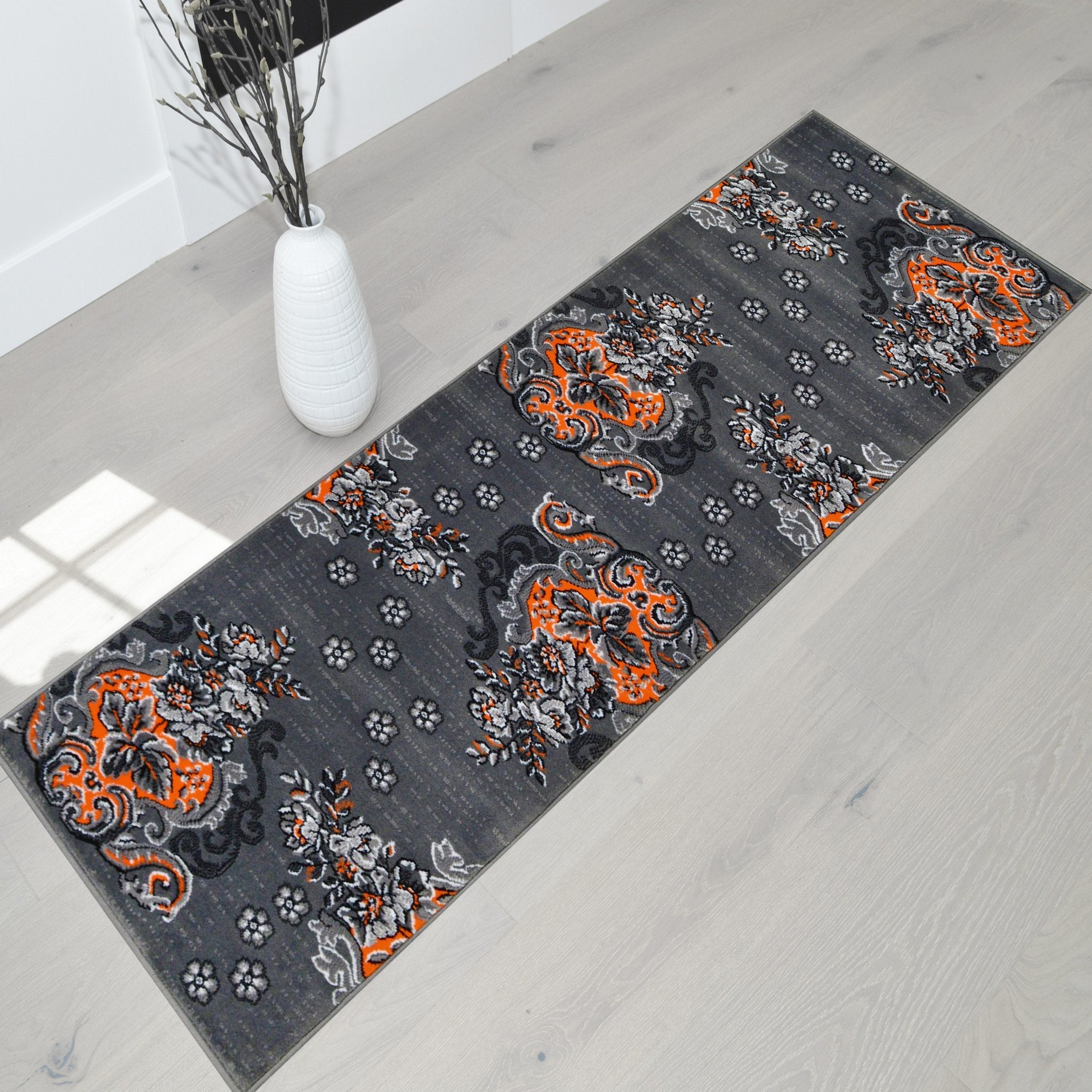 Orange/Grey/Silver/Black/Abstract Area Rug Floral Pattern