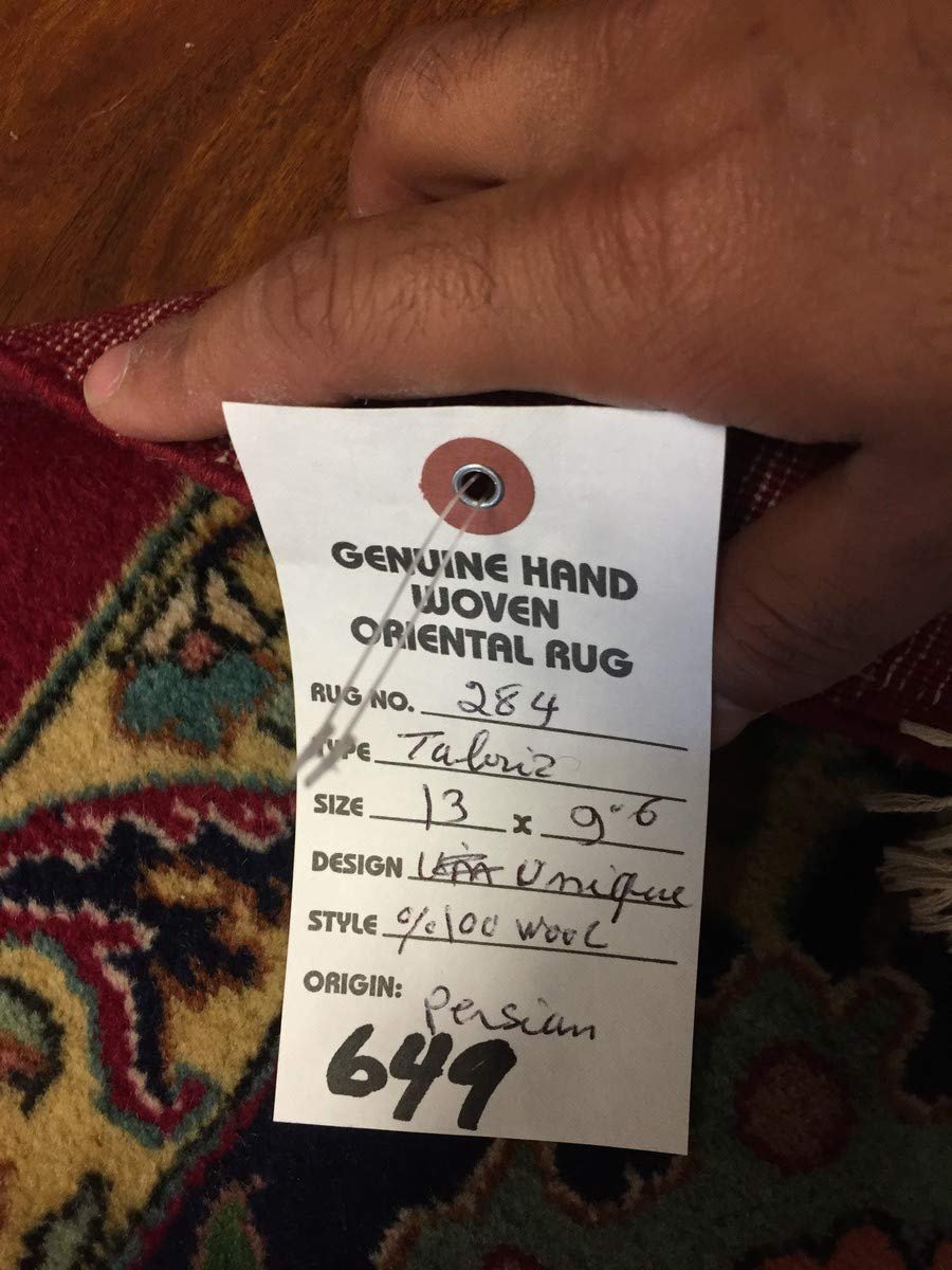 Hand Knotted Persian Tabriz Rug-Real Wool Allover Floral -Navy Blue/Red/Multi-(13 by 9.6 Feet)