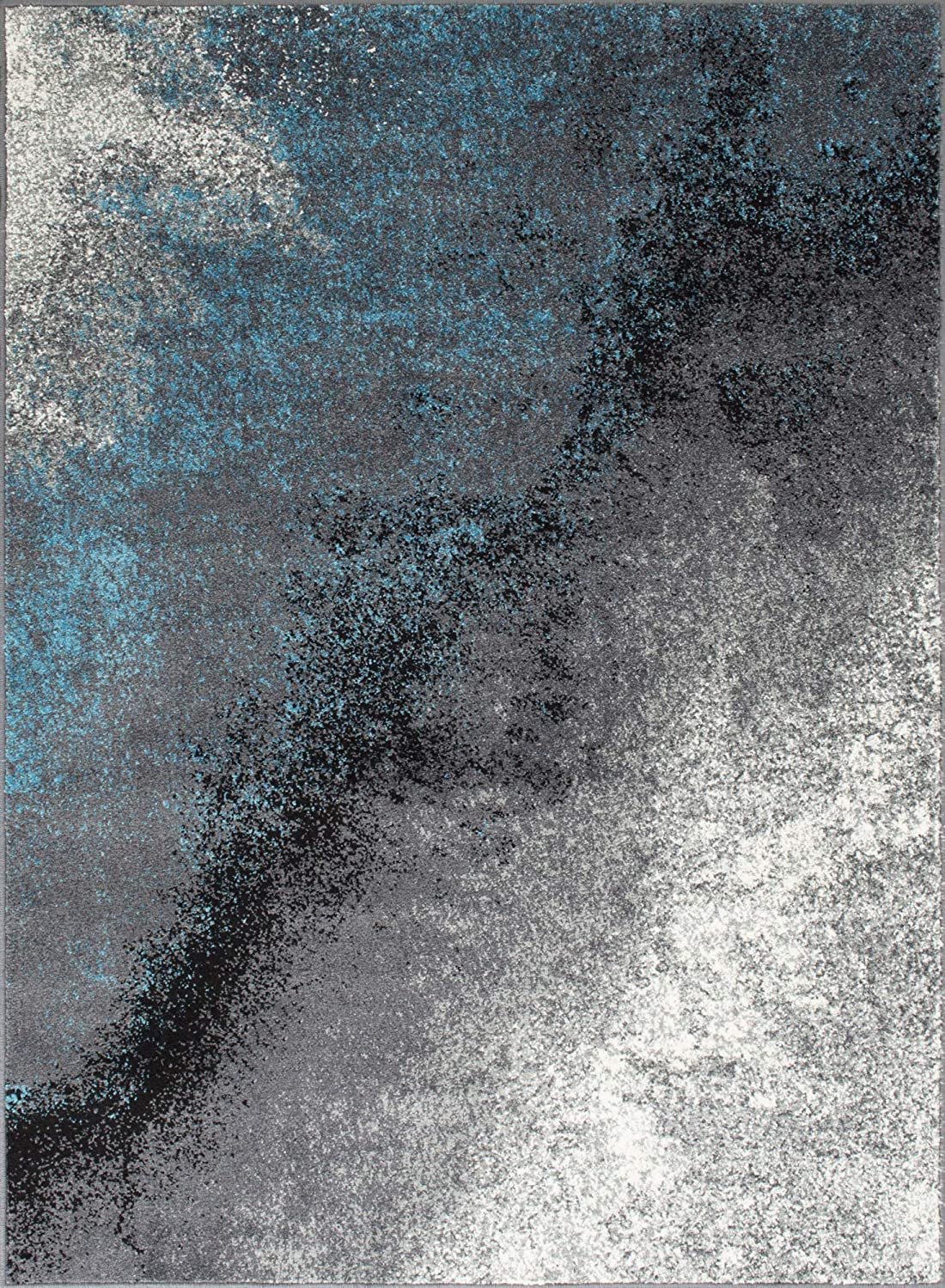 HR - 5’ X 7' Abstract Distressed Color Rugs Modern, Blue Silver Black Gray