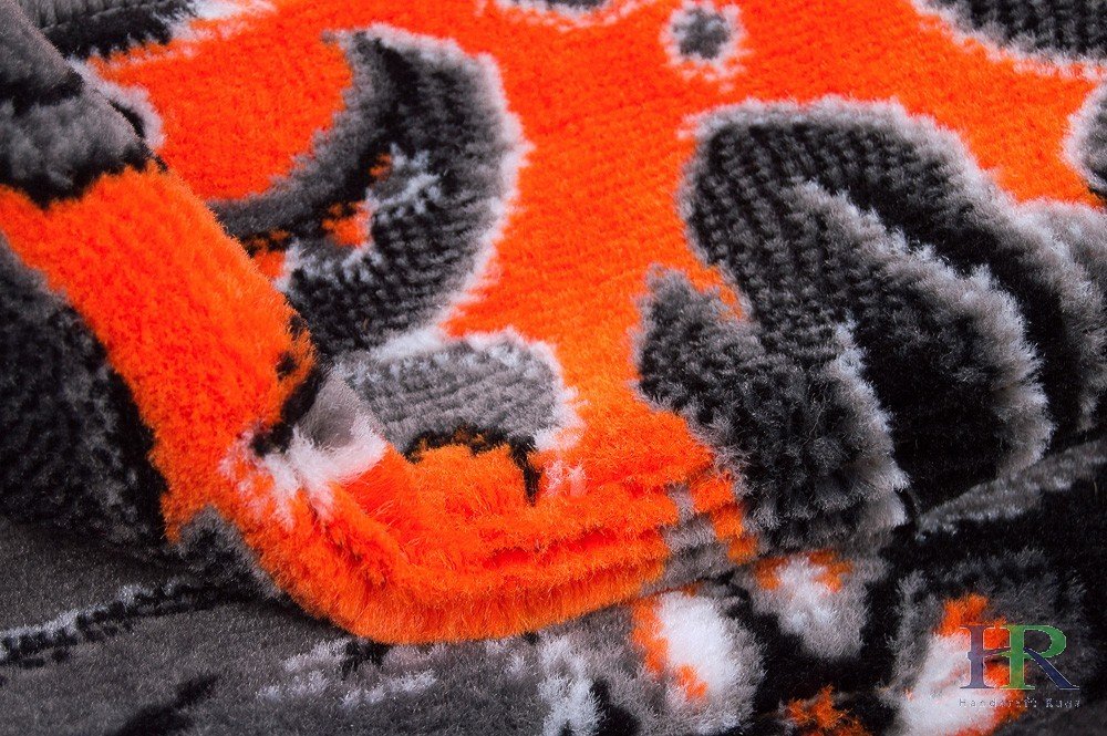 Orange/Grey/Silver/Black/Abstract Area Rug Floral Pattern